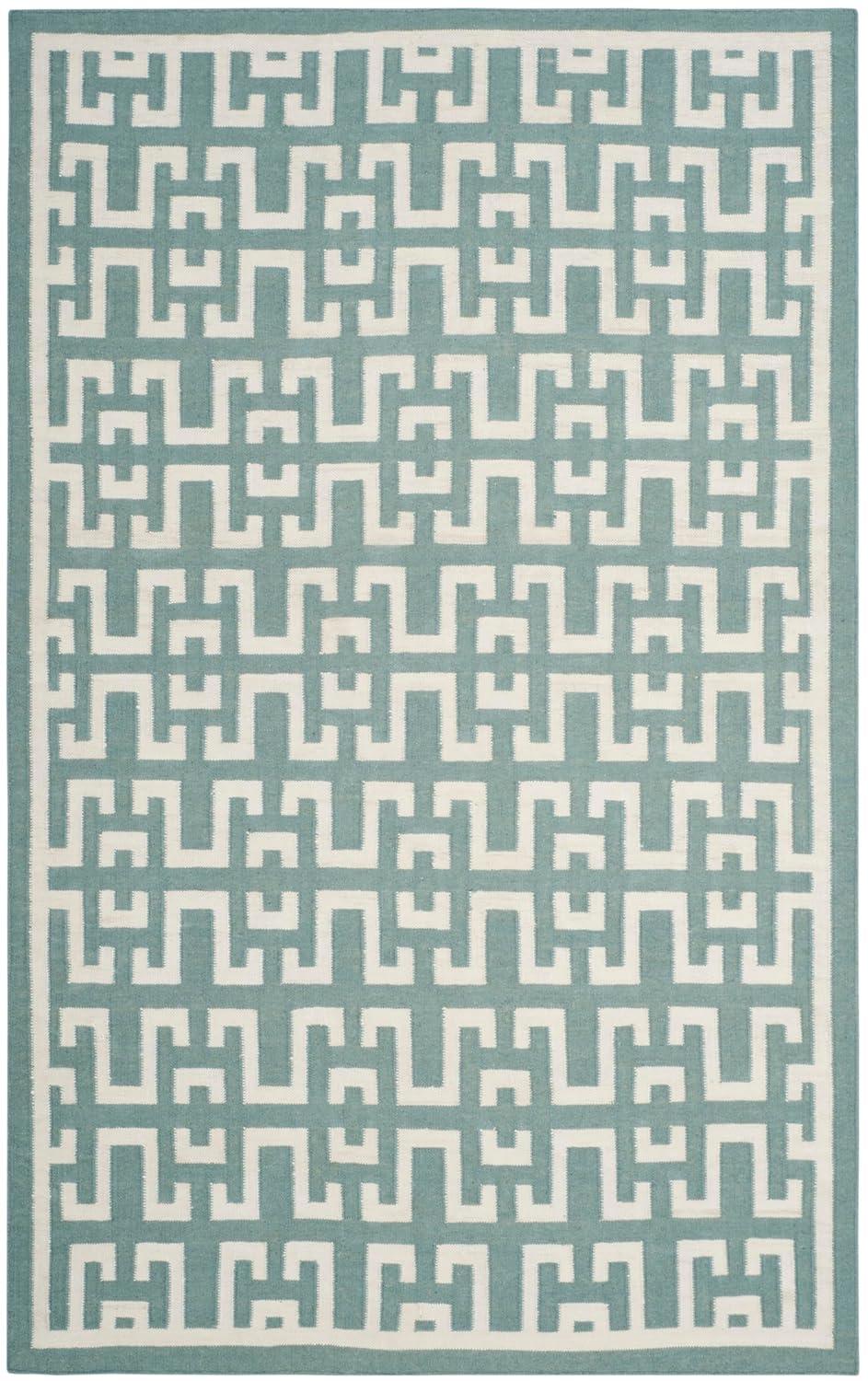 SAFAVIEH Dhurries Waverly Geometric Area Rug, Seafoam/Ivory, 6' x 9'