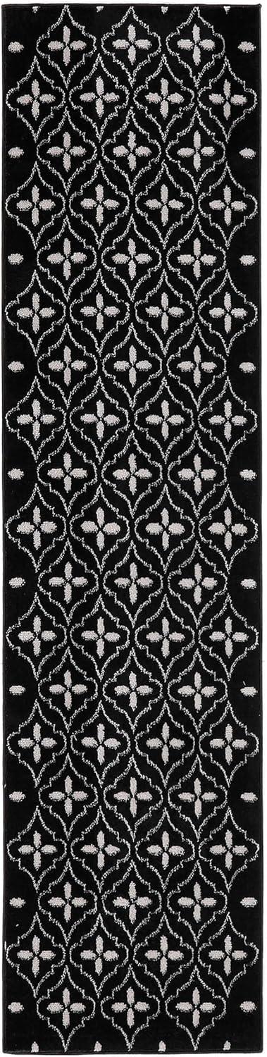 Nourison Essentials Indoor/Outdoor Black Ivory 2'2" x 7'6" Area Rug (2x8)