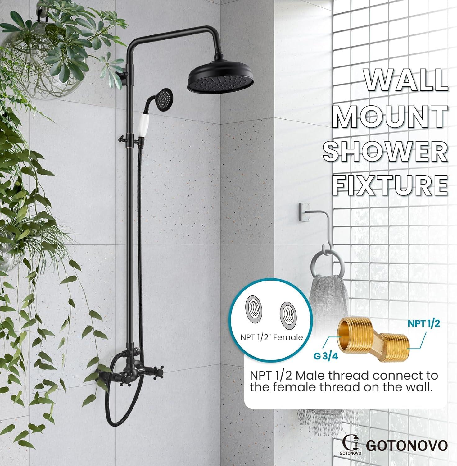 Oil Rubbed Bronze Wall Mounted Rain Shower System with Handheld Spray