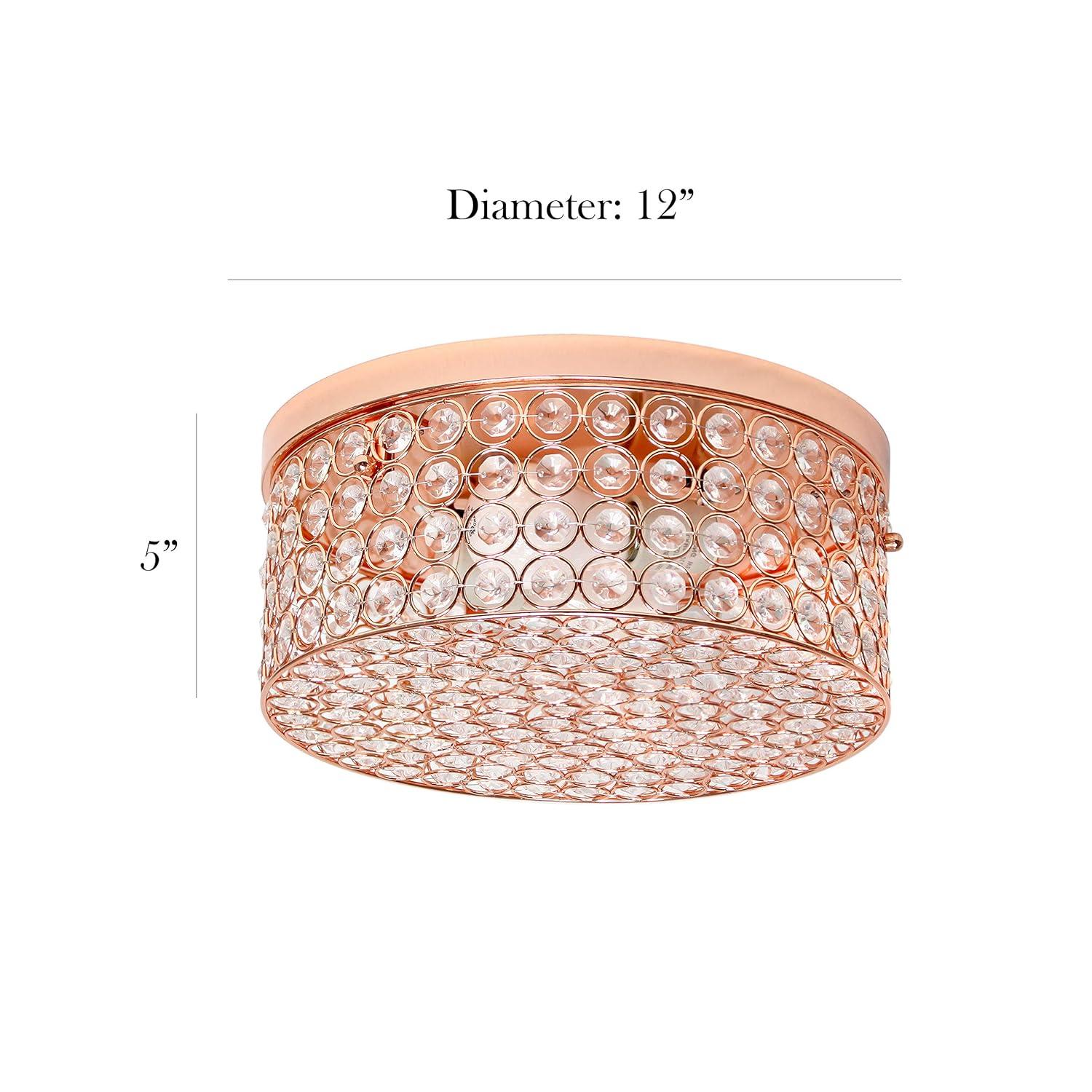 12" Elipse Crystal Flush Mount Ceiling Light, Rose Gold Base & Details - Elegant Designs: UL Listed, 60W