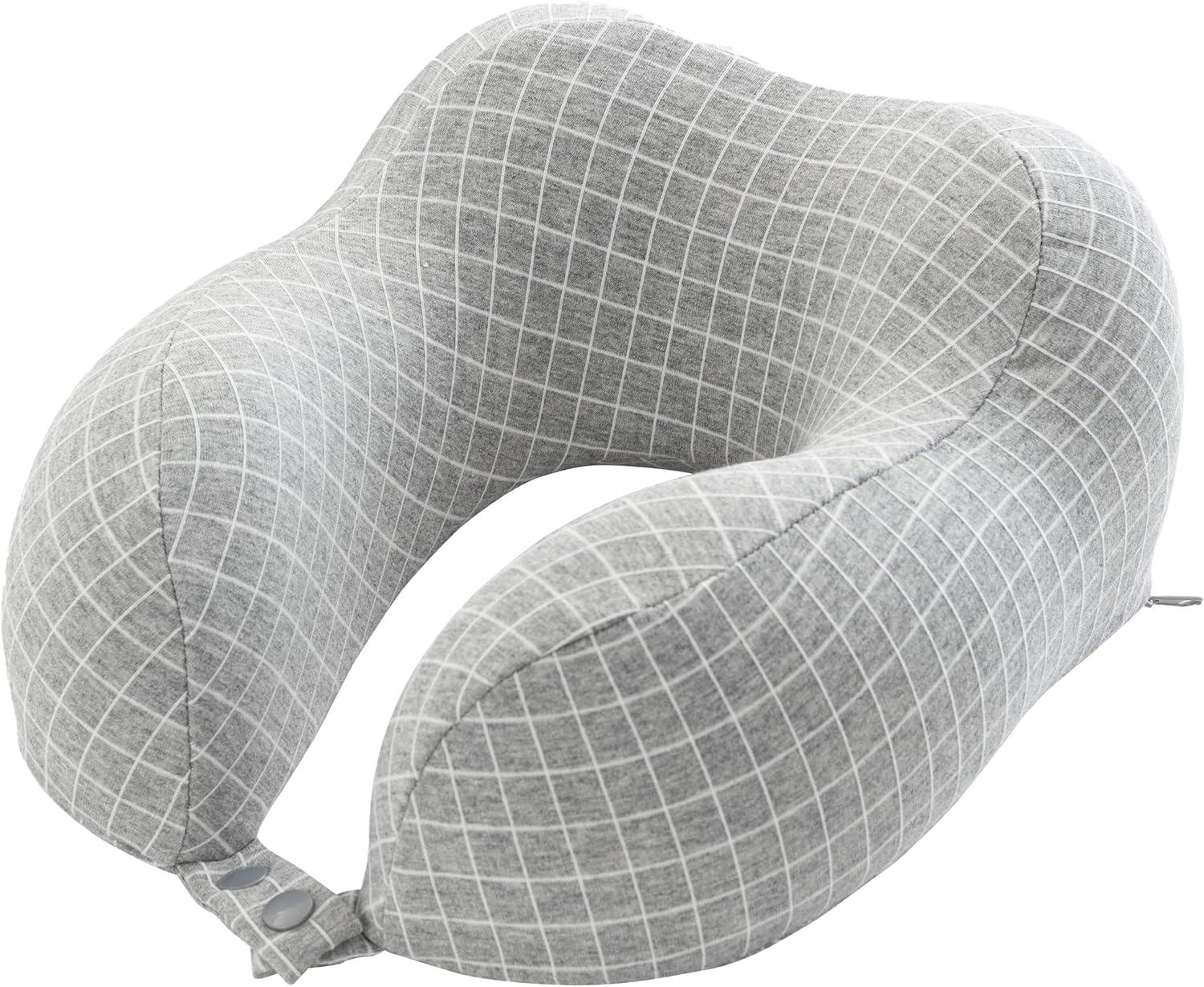 Travel Pillow - Memory Foam Pillow with Washable Cover - Neck Pillows for Sleeping on Airplanes, Trains, Cars, and Buses by Home-Complete (Gray)