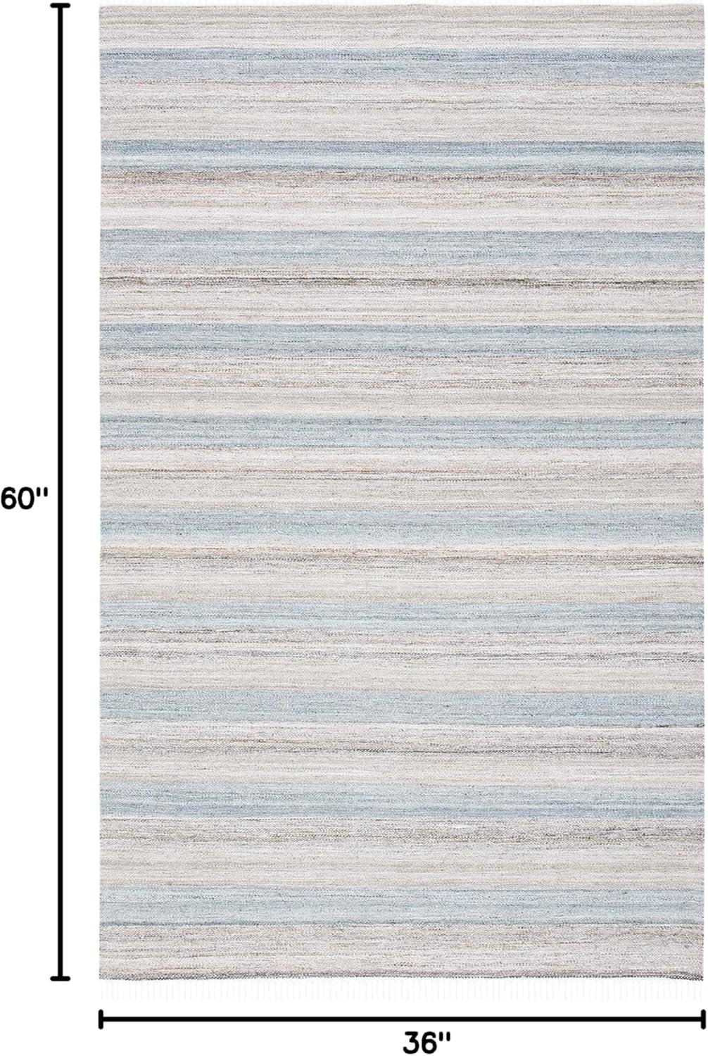 Gray and Beige Striped Wool and Synthetic 3' x 5' Area Rug