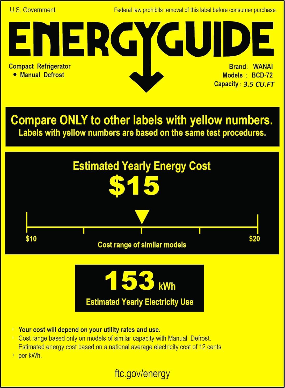 WANAI Compact Refrigerator 3.5 Cu.ft 2 Door Mini Refrigerator Adjustable Glass Shelves Refrigerator, Ideal for Apartment Dorm and Office, Yellow
