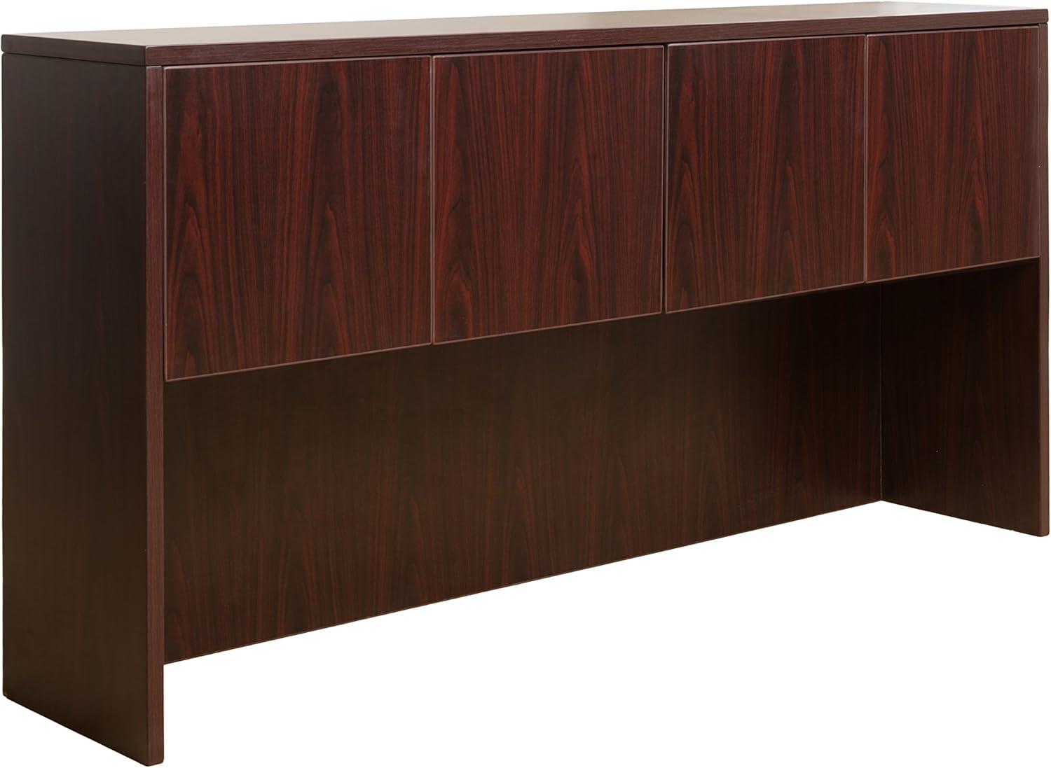 Mahogany U-Shaped Executive Desk with Hutch and Filing Cabinet