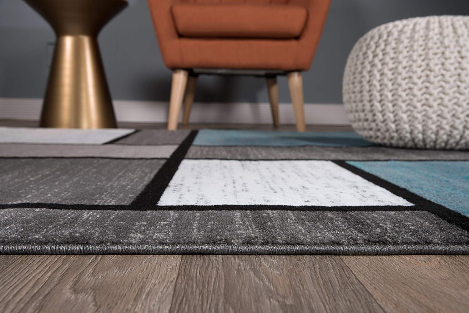 Contemporary Blue and Gray Geometric Synthetic 9' x 12' Area Rug