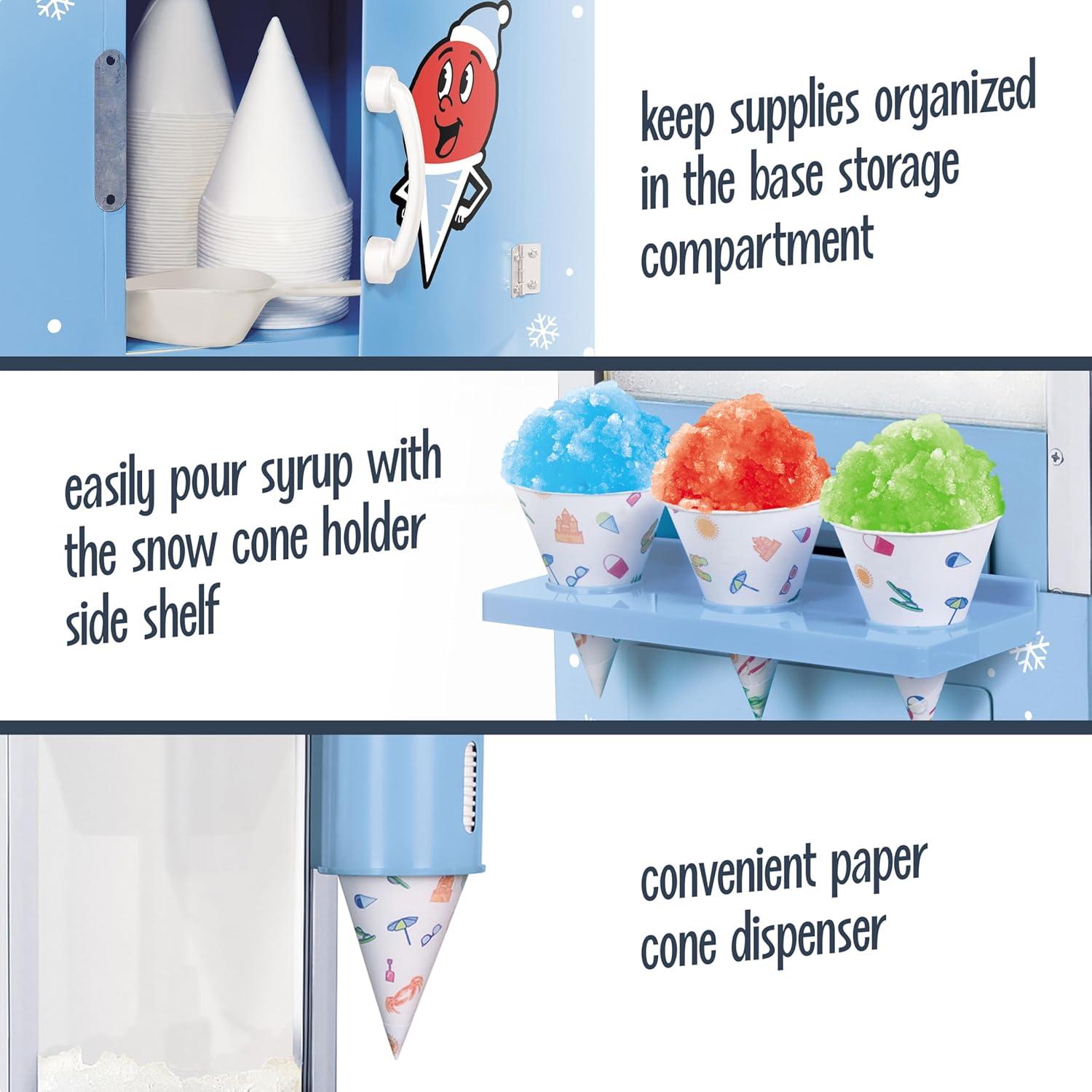 Nostalgia Nostalgia 54-Inch Tall Snow Cone Cart, Makes 72 Icy Treats, Includes Metal Scoop, 2 Syrup Bottles, 100 Paper Cups/Spoons, Storage Compartment, Wheels For Easy Mobility