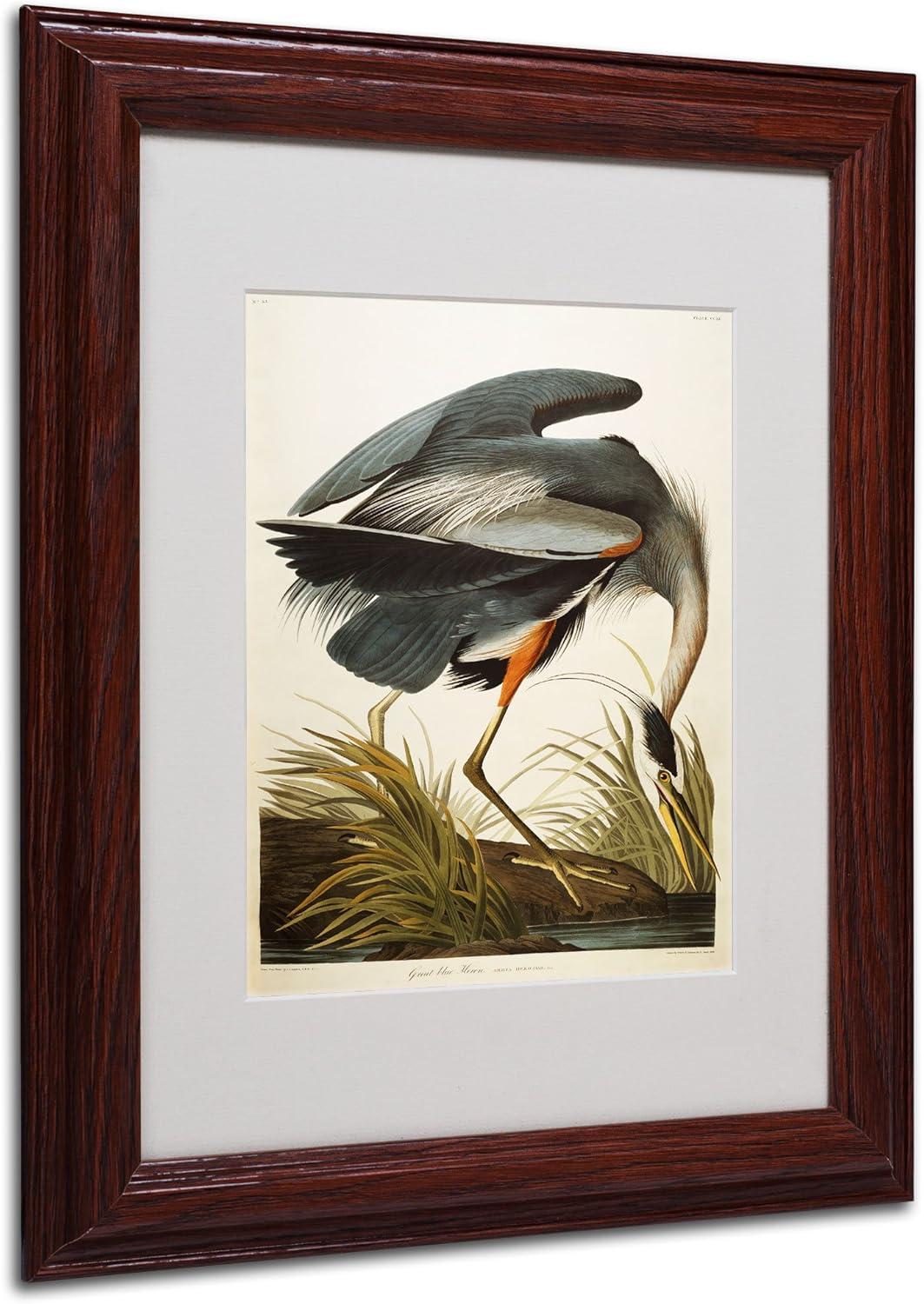 Great Blue Heron Framed Canvas Art with Dark Wood Frame