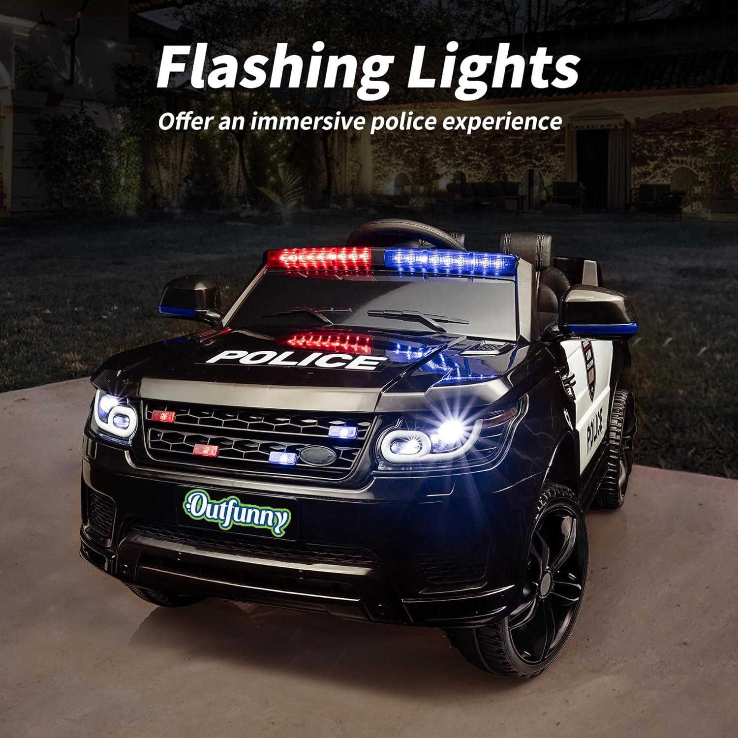 Outfunny Electric Police Car for Kids, 12 Volt Kids Ride on Toy Car with Remote Control, Bluetooth, Megaphone