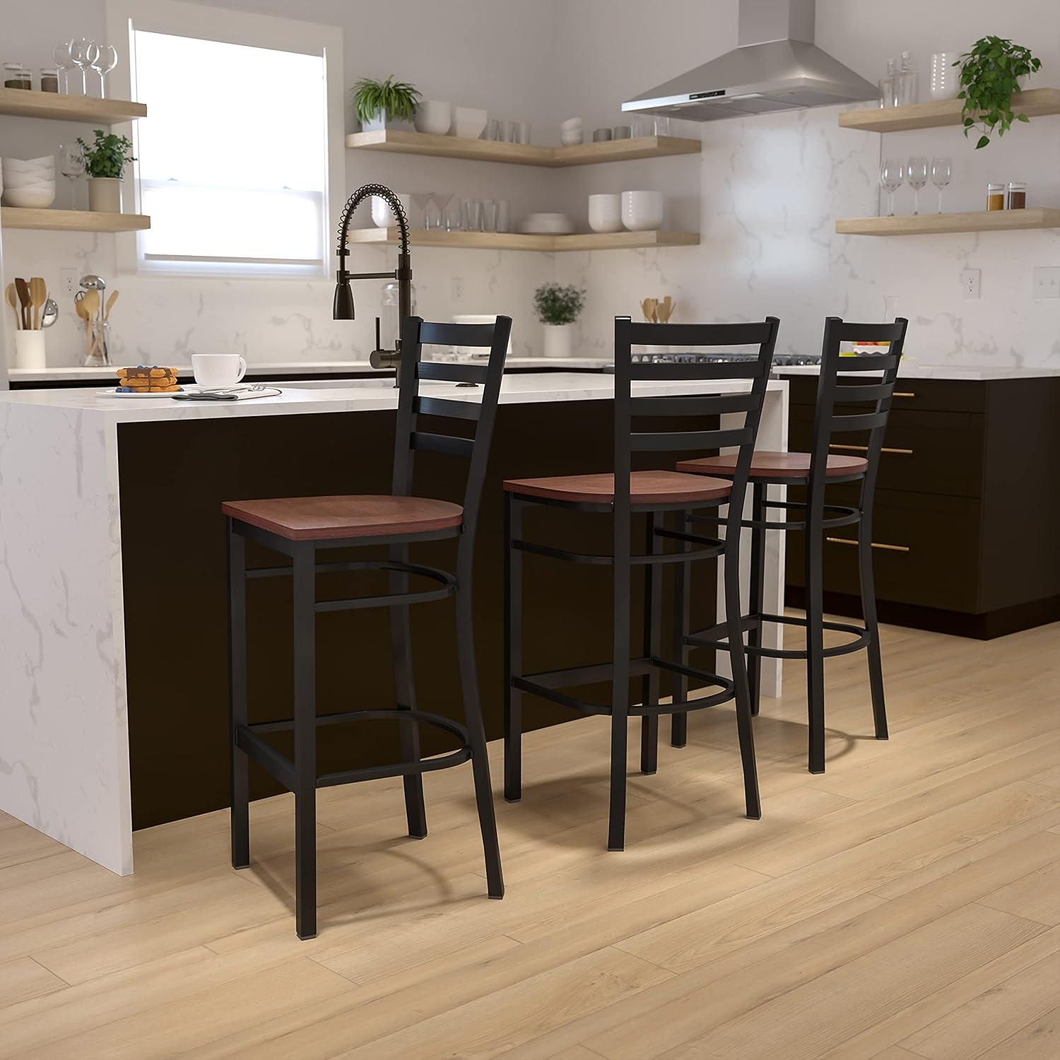 Flash Furniture Black Ladder Back Metal Restaurant Barstool