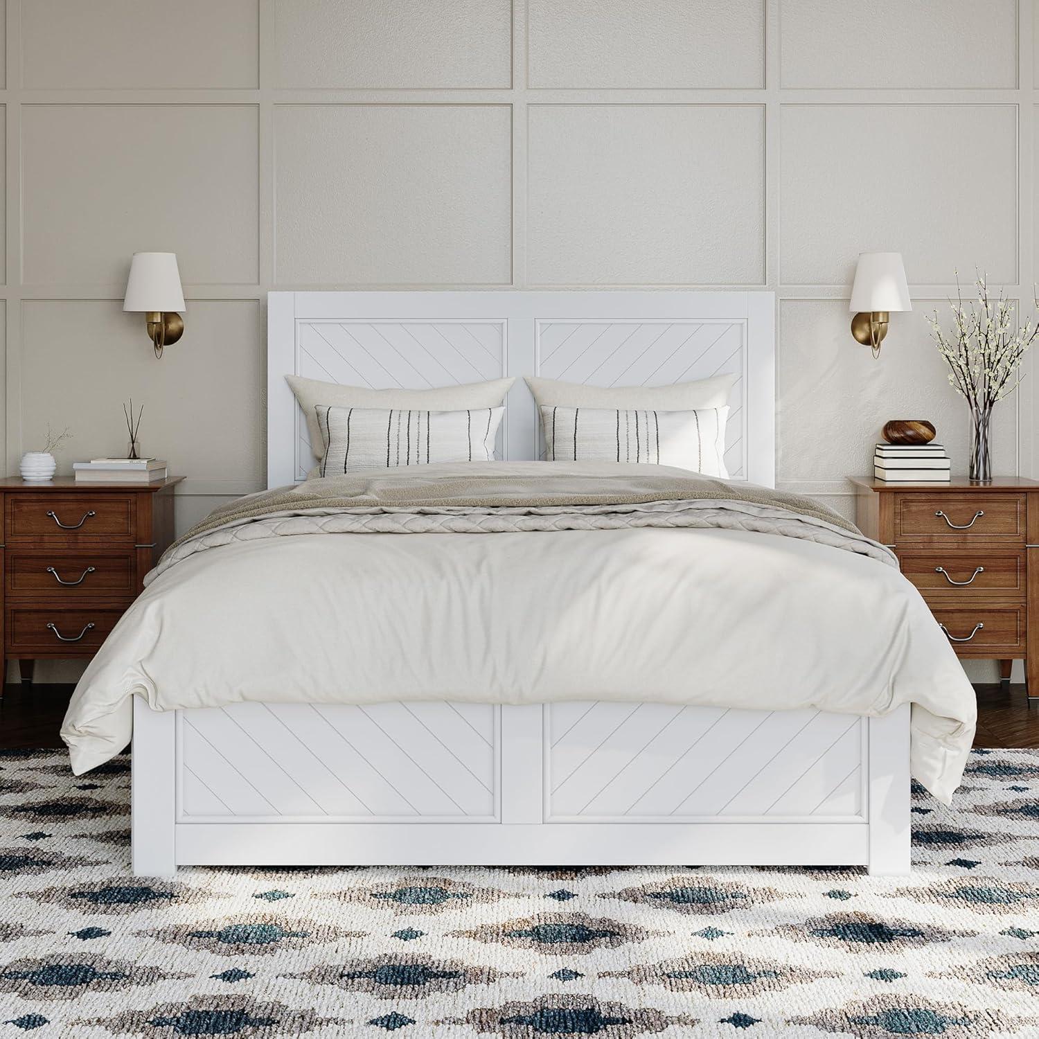 AFI Canyon White Solid Wood Platform Bed with Matching Footboard & Storage Drawers, Full