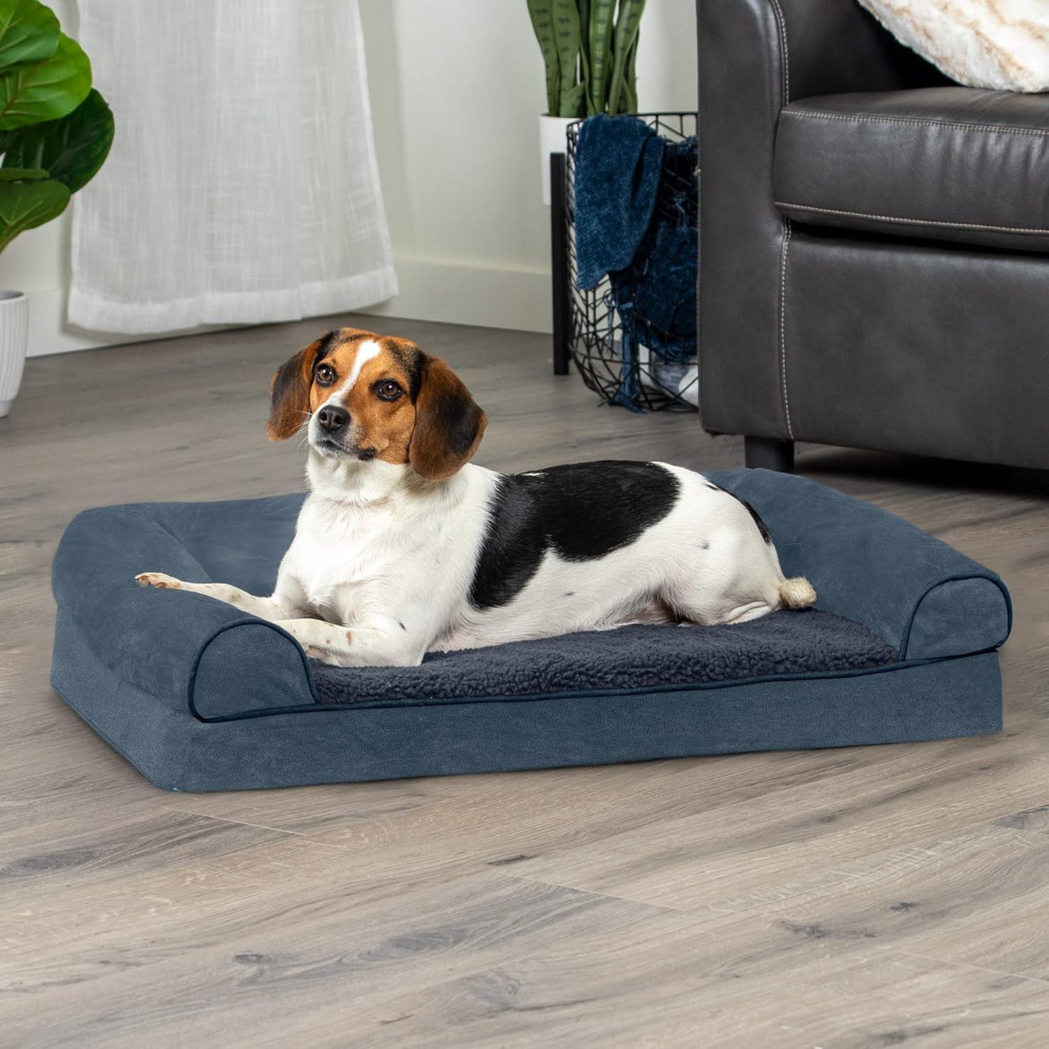 FurHaven Faux Fleece & Chenille Orthopedic Sofa Dog Bed