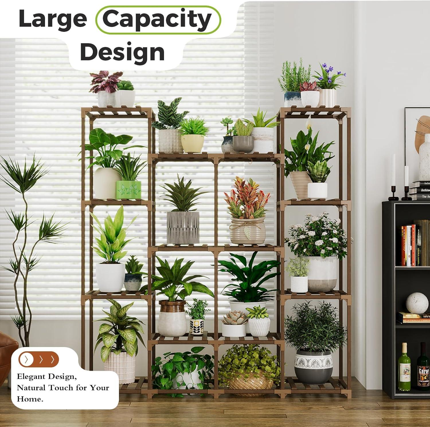 Large Brown Wooden 14-Pot Indoor/Outdoor Plant Stand