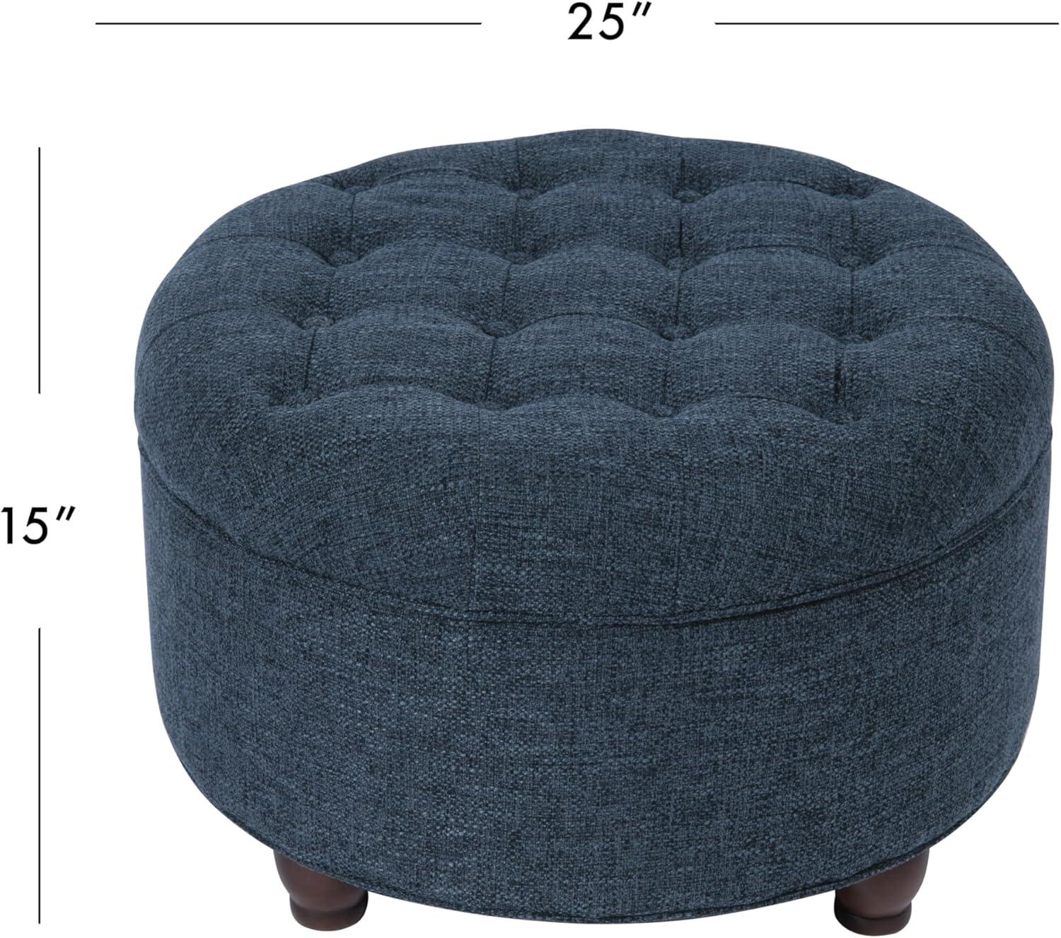 Large Tufted Round Storage Ottoman Navy - HomePop