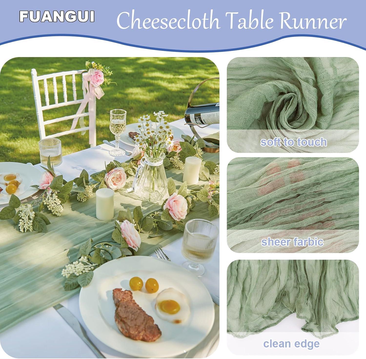 Mint Green Cheesecloth Table Runner 6 Pack 35" Boho Gauze Runner 120 inches Long Tablecloth Runner Rustic Sheer Fabric Bulk for Baby Shower Wedding Bridal Birthday Party Table Decorations