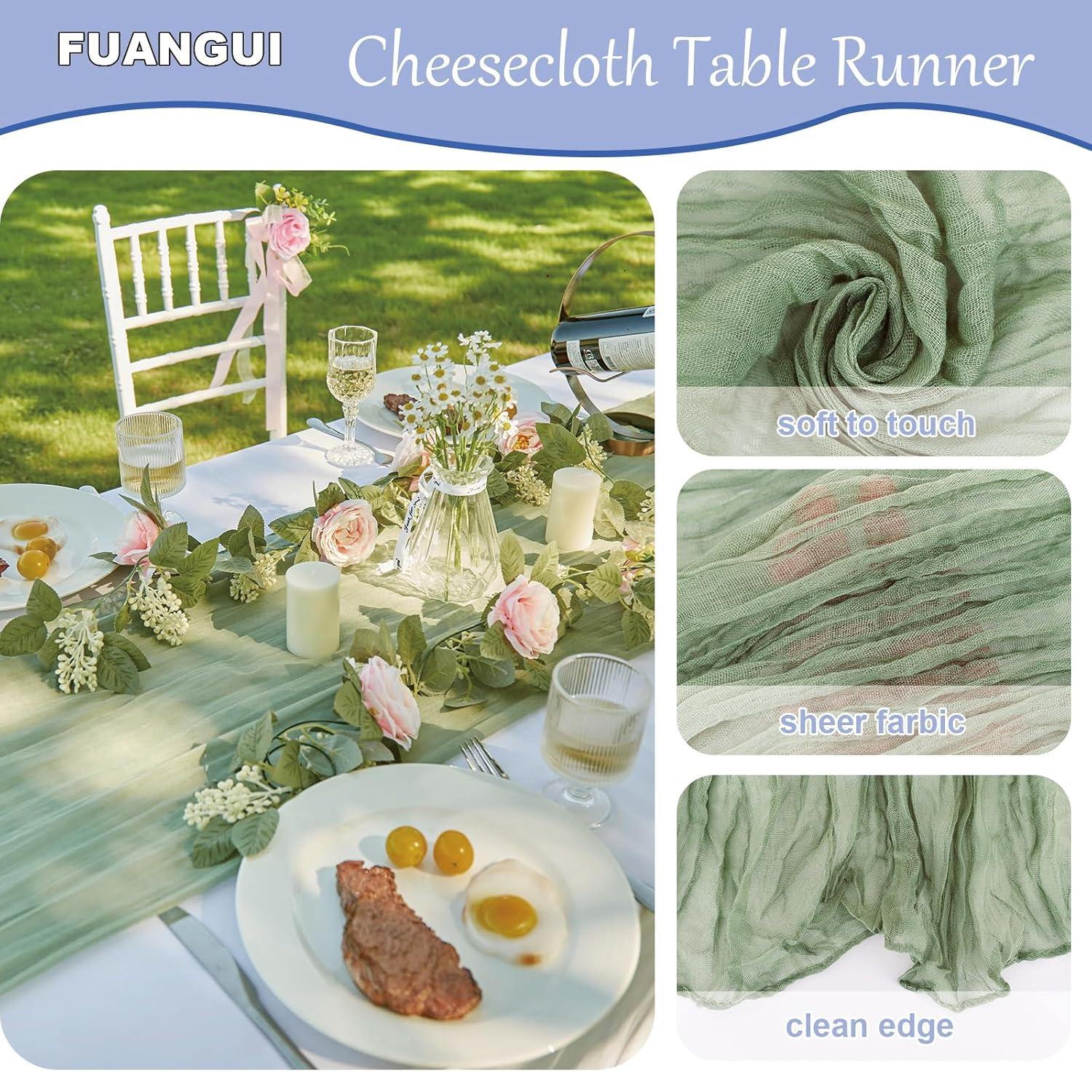 Mint Green Cheesecloth Table Runner 6 Pack 35" Boho Gauze Runner 120 inches Long Tablecloth Runner Rustic Sheer Fabric Bulk for Baby Shower Wedding Bridal Birthday Party Table Decorations