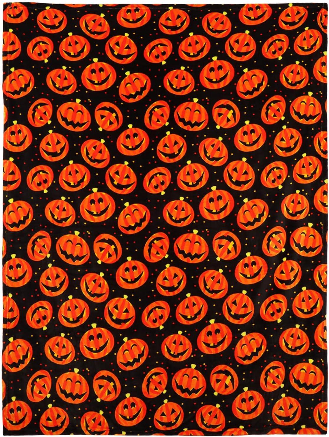 Halloween Blanket, Soft and Cozy Reversible Jack O Lantern Pumpkin Pattern Throw, Spooky Funny Horror Ambiance Sense Decor (50x60 Inches)