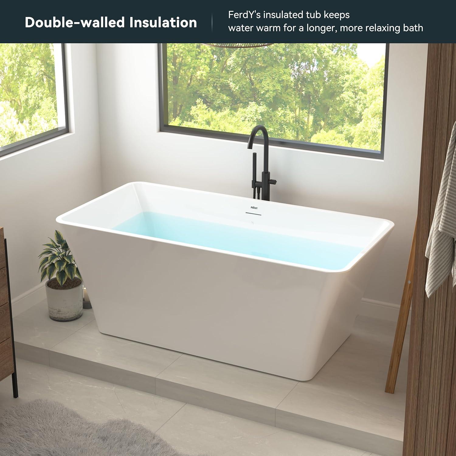 Sentosa 59" x 30" Freestanding Soaking Acrylic Bathtub with Brushed Nickel Drain