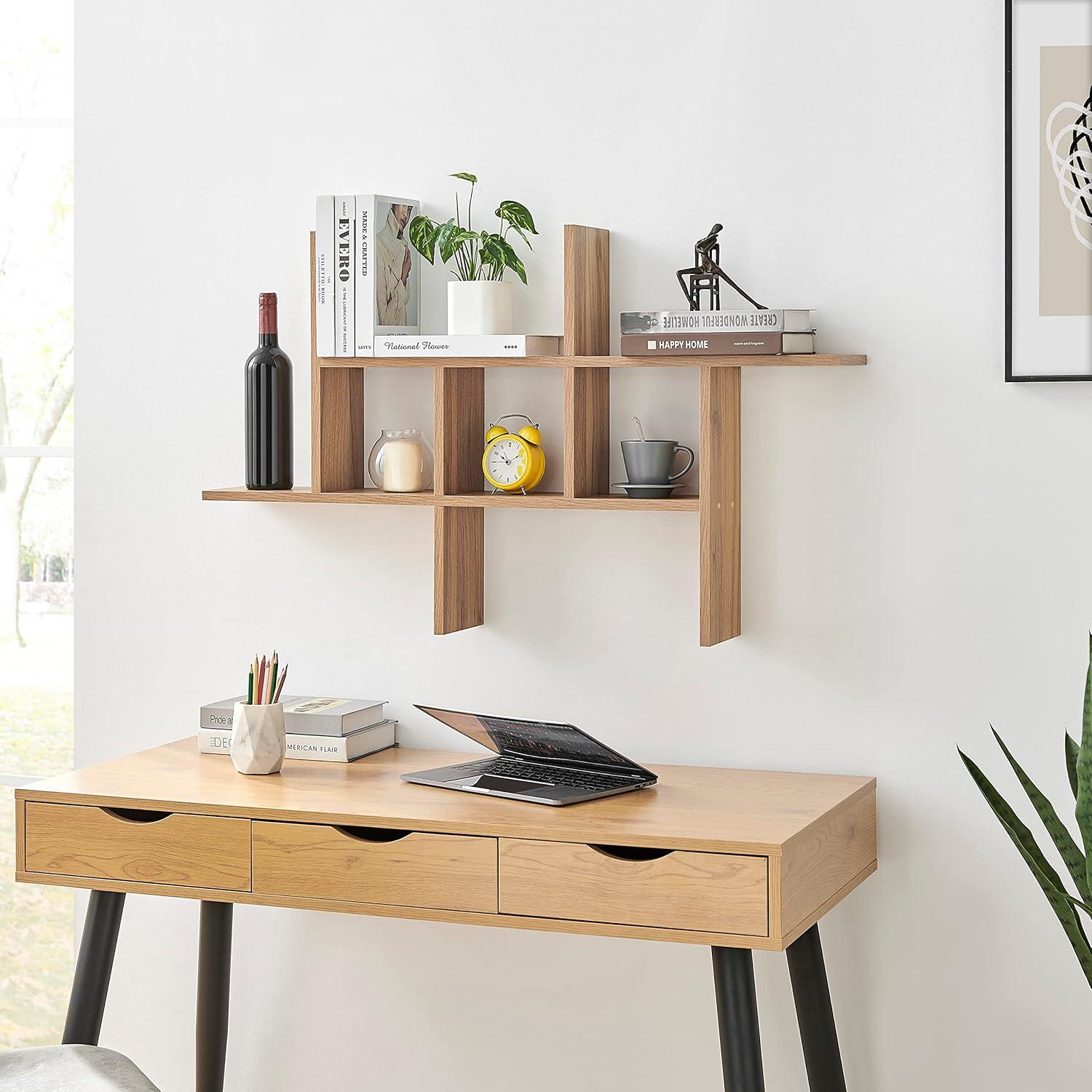 Danya B. 40" x 24" Cantilever Cubby Wall Shelf Chestnut: Mid-Century Modern Style, Laminated MDF, Iron Hardware