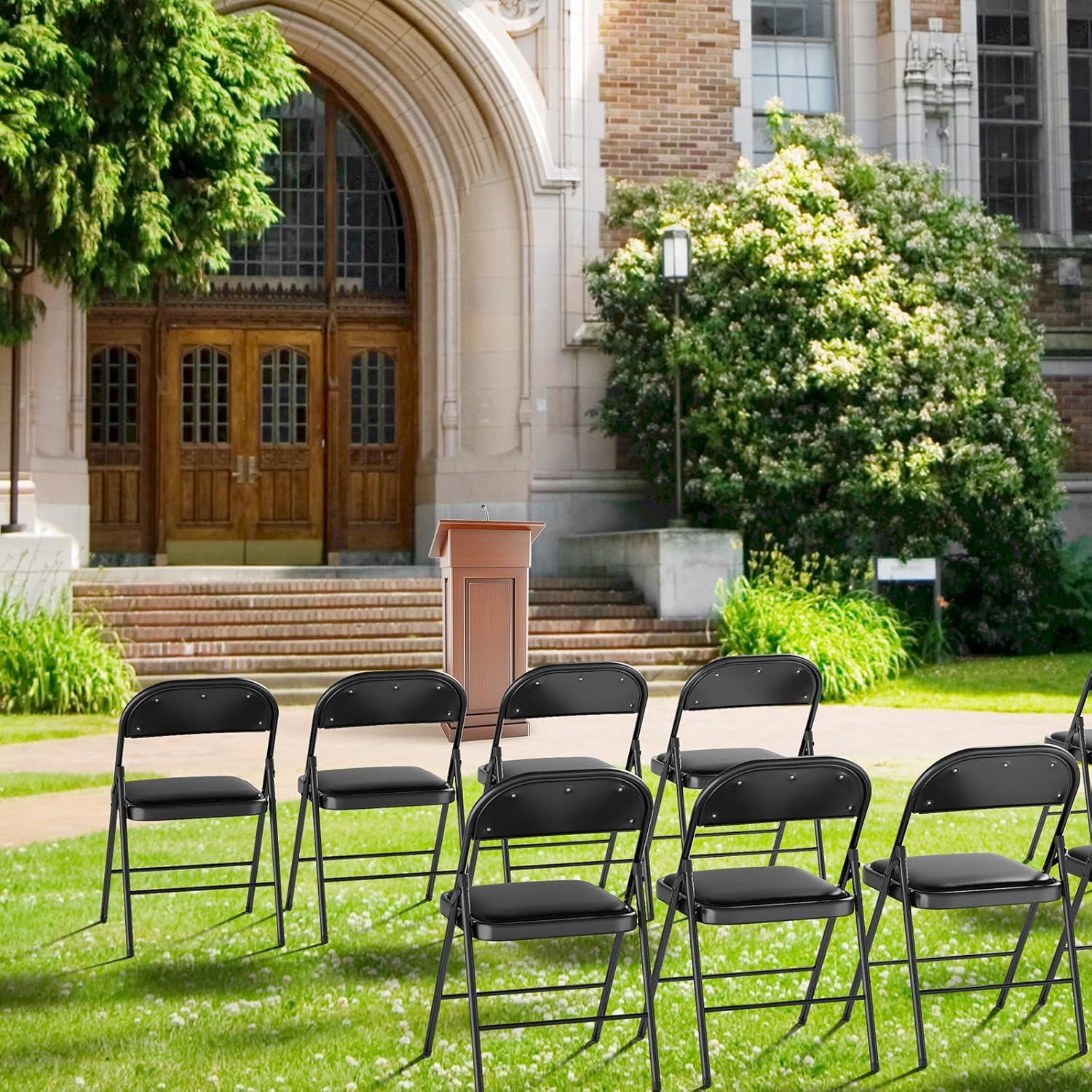 4Pcs Fully Assembled Thick-Padded Black PU Folding Chairs, 17.7"X19.7"X30.7"