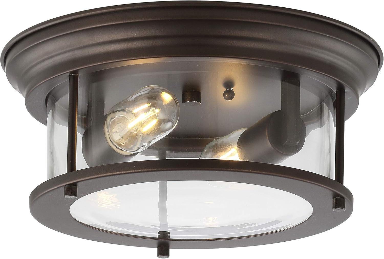 Elegant 13.25" Oil Rubbed Bronze Glass Drum Flush Mount LED Light