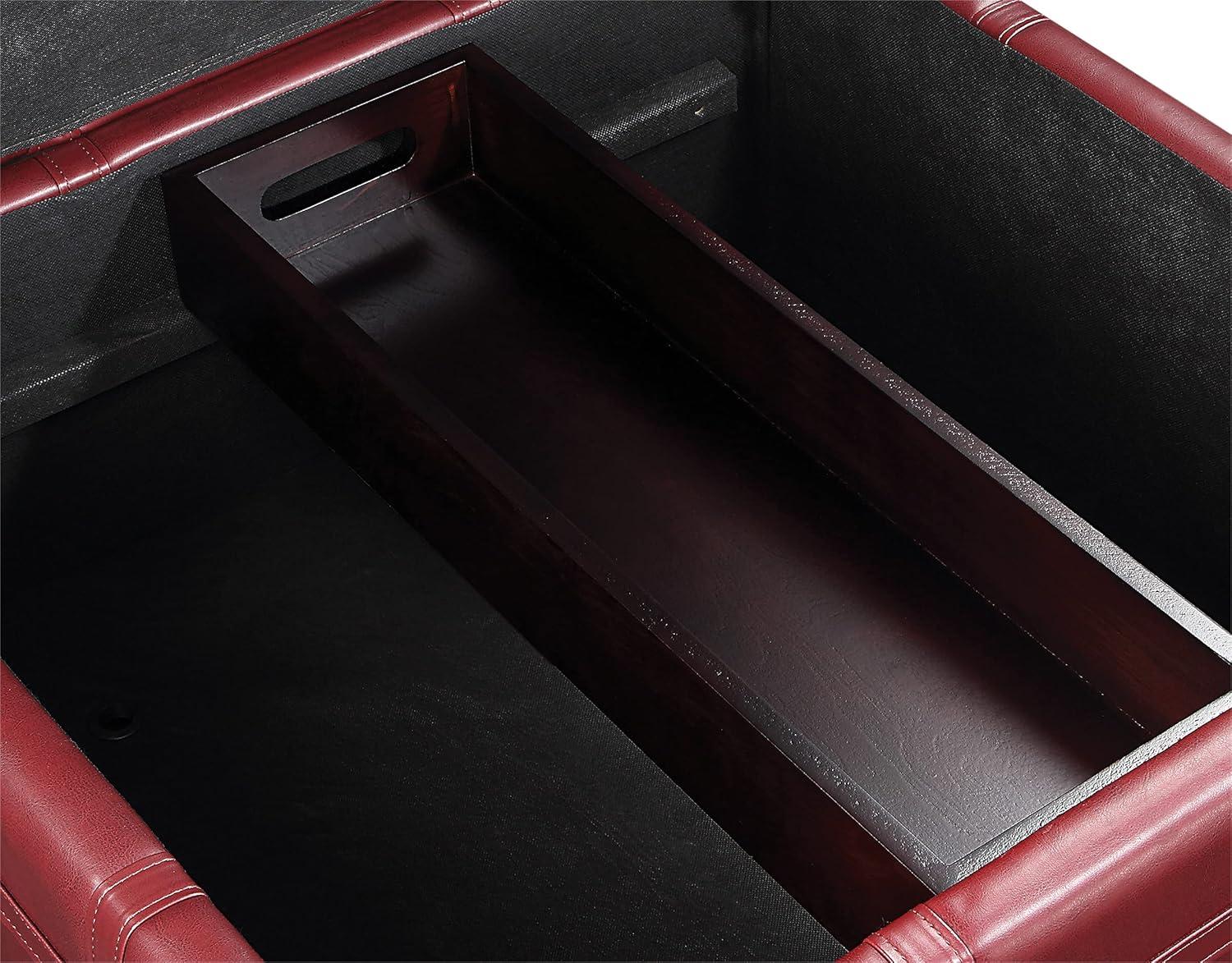 Detour Strap Square Storage Ottoman in Crimson Red Faux Leather