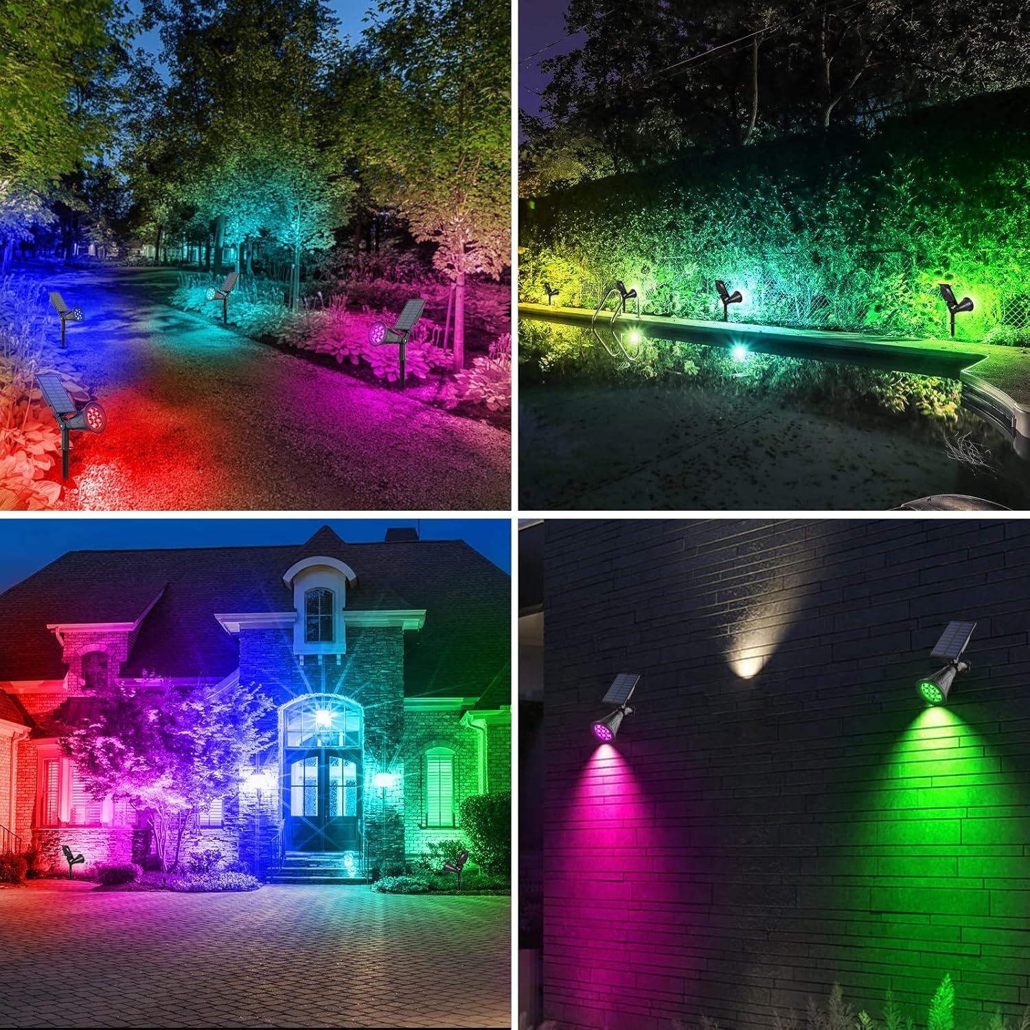 T-SUN Solar Spotlights, Color Changing 7 LED Waterproof Solar Garden Lights, Auto ON/OFF Adjustable Landscape Spot Lights, 2-IN-1 Solar Wall lights for Patio, Yard, Garden, Driveway, Pool Area