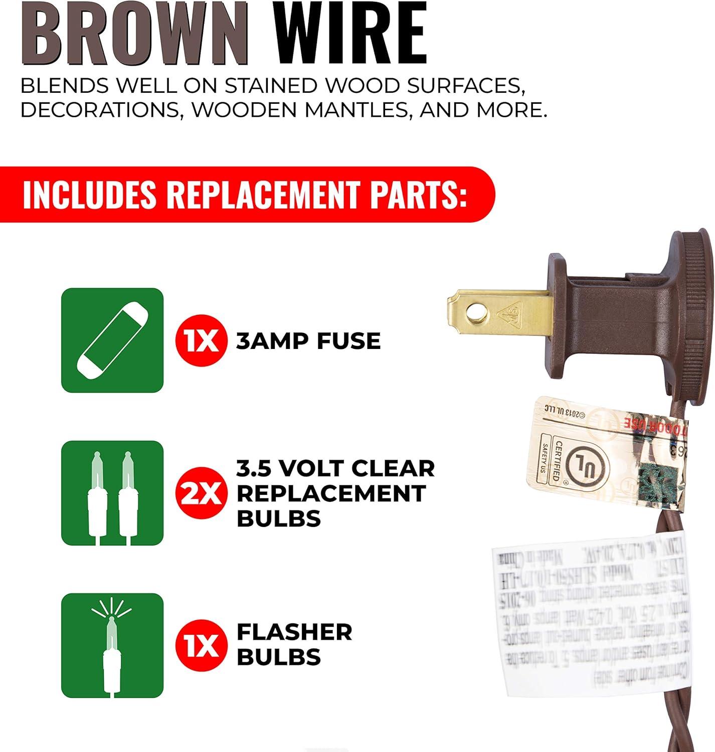 612 Vermont 35 Clear Mini Christmas String Lights on Brown Wire Cord, UL Approved for Indoor Use Only, 9 Foot of Lighted Length, 10 Foot of Total Length