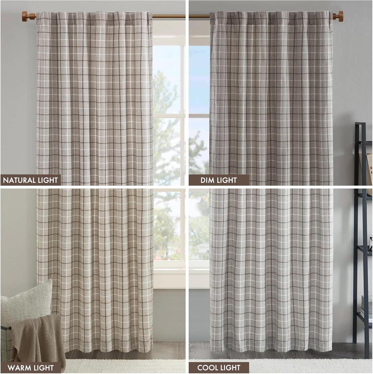 Anaheim Woven Plaid Room Darkening Thermal Fleece Lined Single Curtain Panel