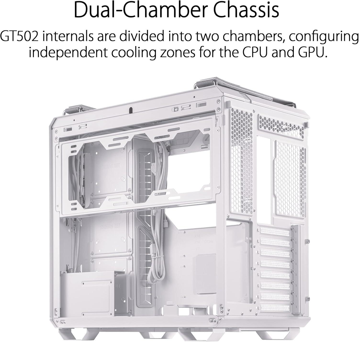 ASUS TUF Gaming GT502 White ATX Mid-Tower Computer Case with Front Panel RGB Button, USB 3.2 Type-C and 2x USB 3.0 Ports, 2- way Graphic Card Mounting Orientation Compatible, 360mm and 280mm Radiator