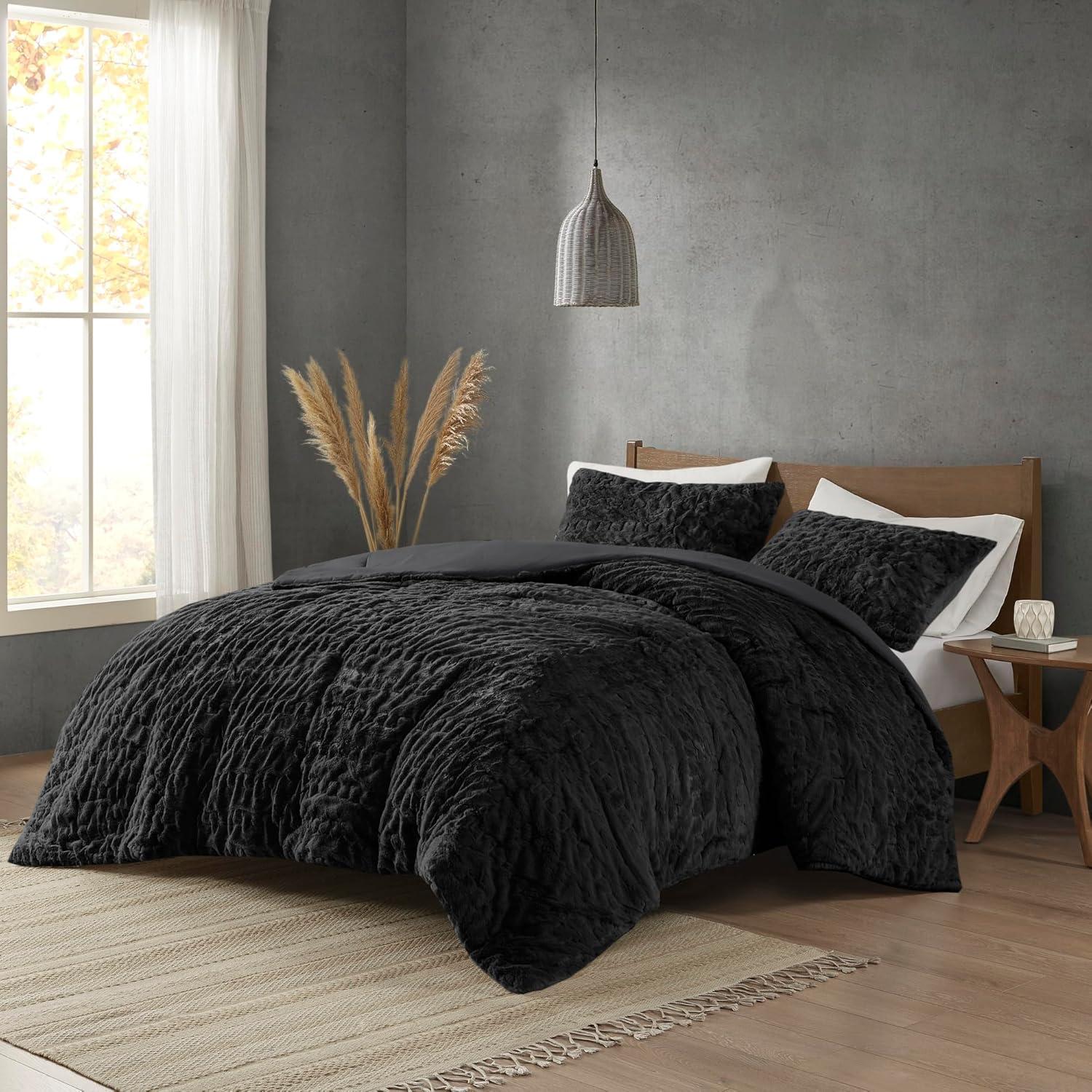 Almagul Ruched Fur Down Alternative Comforter Set