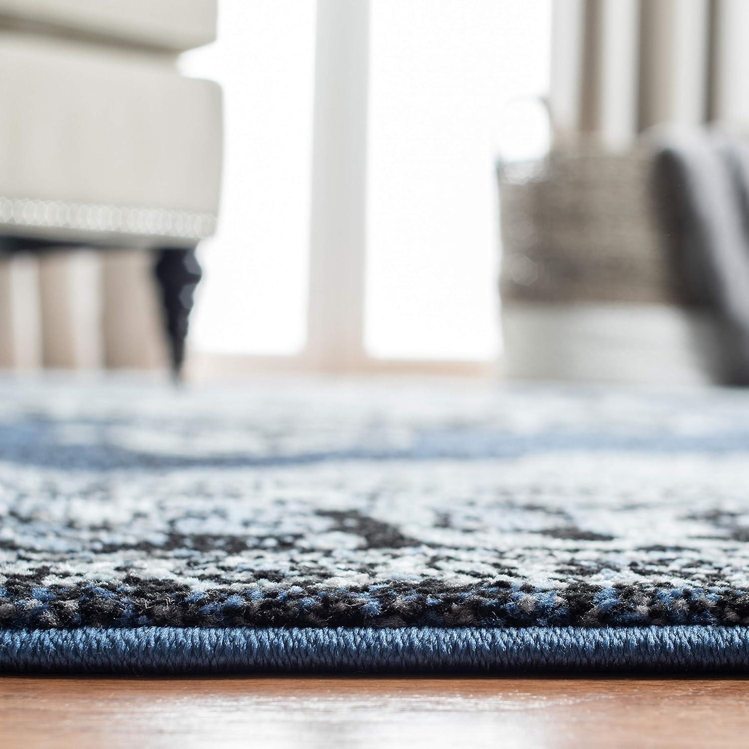 Blue and Grey Rectangular Synthetic Non-slip Area Rug