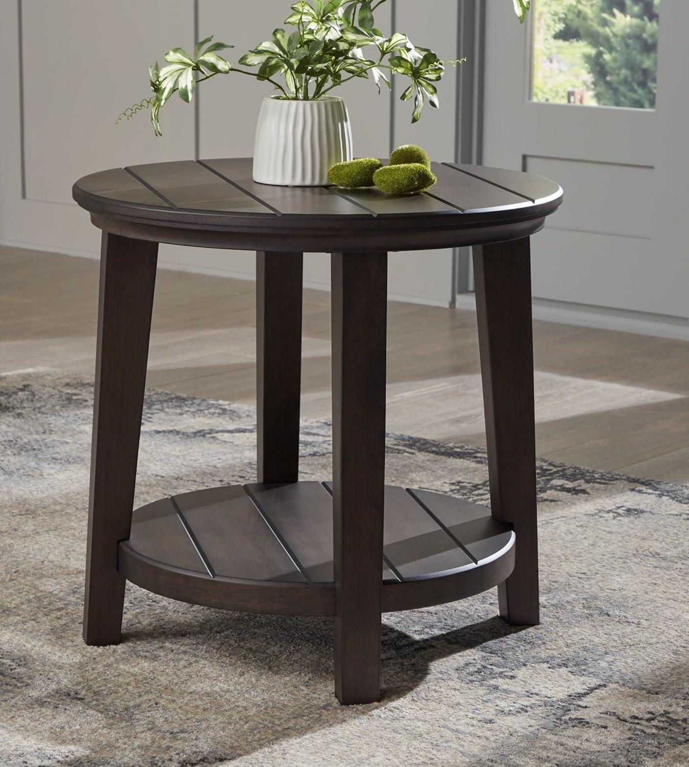 Signature Design by Ashley Celamar Modern Farmhouse End Table with Lower Shelf, Dark Brown