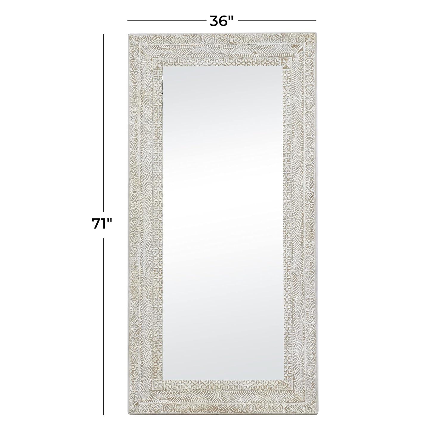 Deco 79 Wood Floral Room Wall Mirror Intricately Carved Entryway Mirror, Wall Mounted Mirror 36" x 3" x 71", Brown
