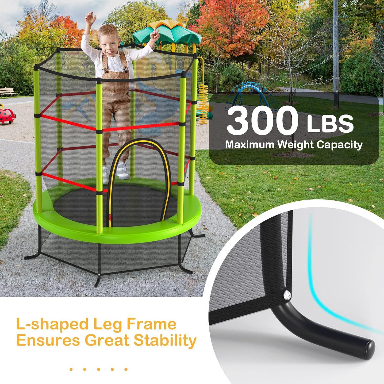 Toddler Trampoline, 55” Trampoline for Kids with Bottom-to-Top All-Round Enclosure Net & Seamless Jumping Mat, Approved Easy Assembly Kids Mini Trampolines Indoor/Outdoor