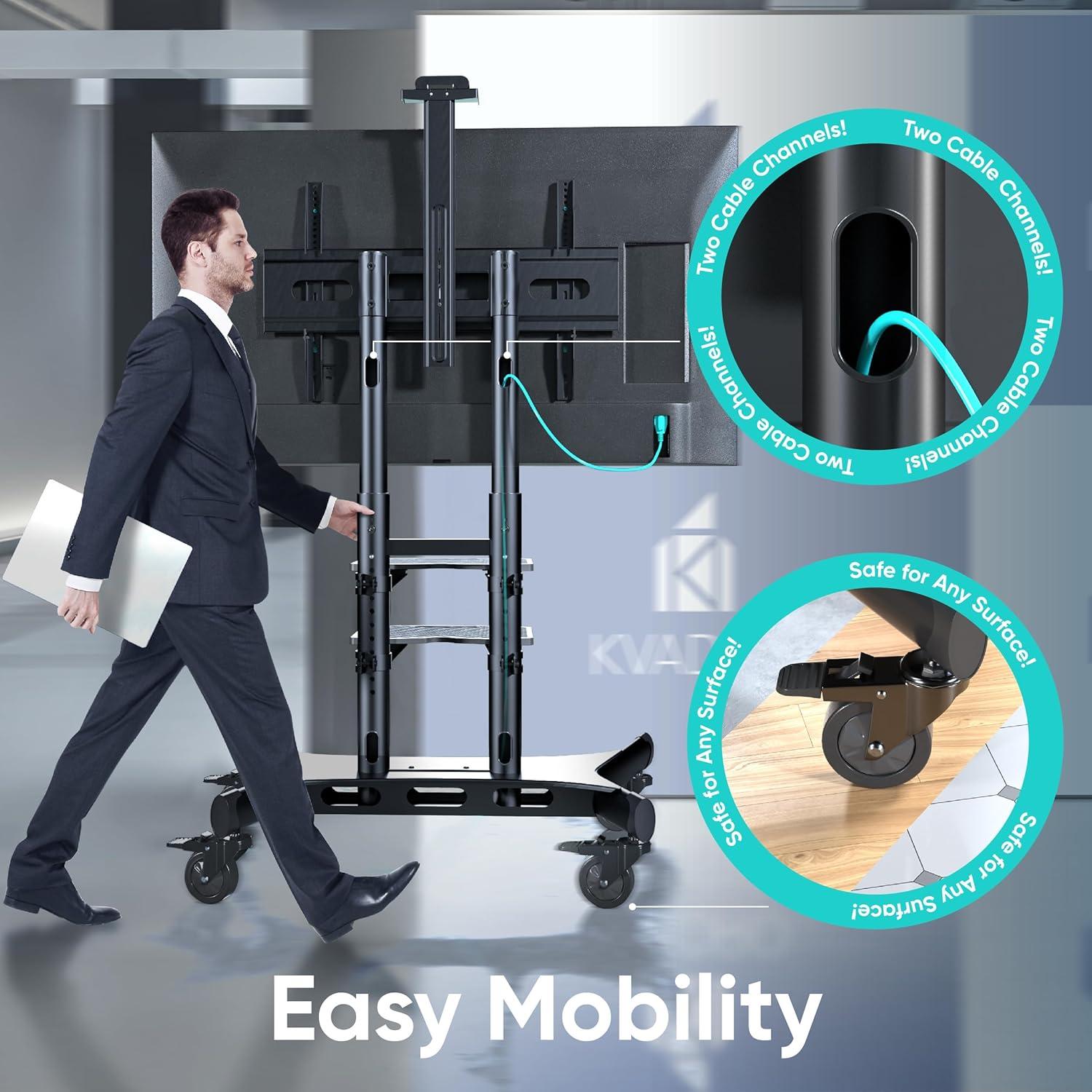 ONKRON Portable TV Stand With Wheels - Adjustable TV Stand for 32-65 Inch for TVs up to 110 lbs
