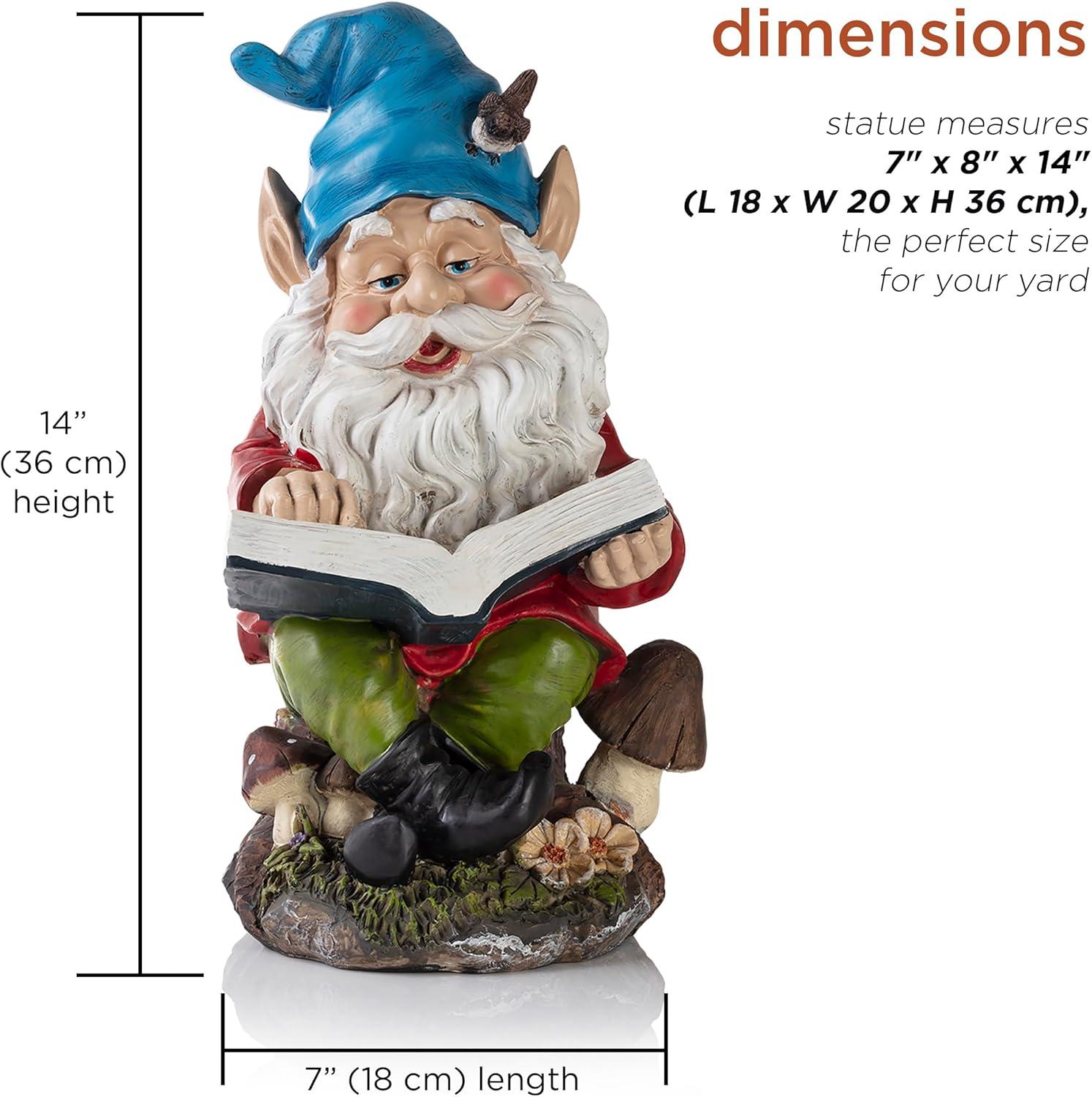 Colorful Resin Garden Gnome Reading Book Statue