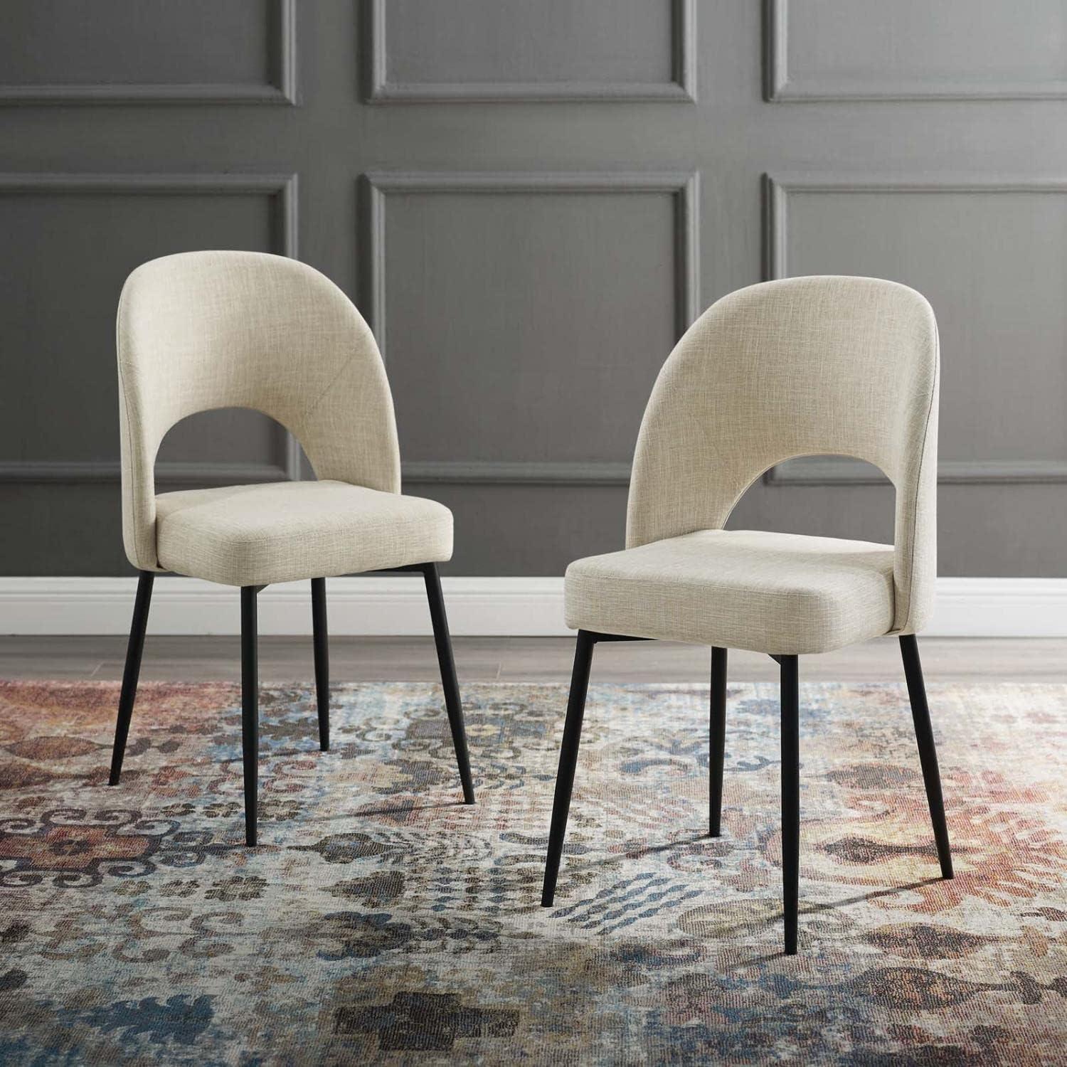 Modway Rouse Upholstered Fabric Side Set of 2 in Black Beige, 2 pcs-Dining Chairs