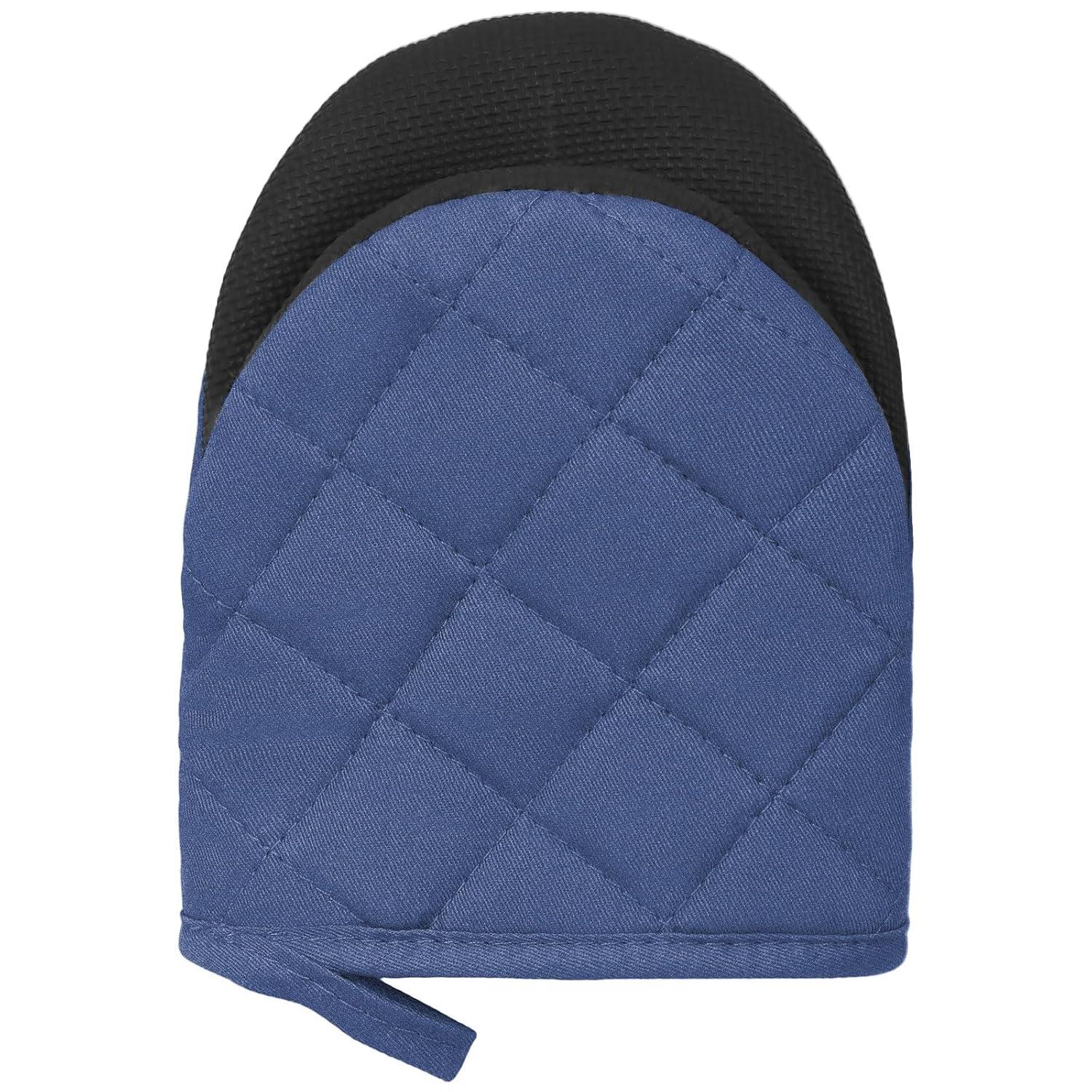 1 Pair Short Oven Mitts, Heat Resistant Silicone Kitchen Mini Oven Mitts for 500 Degrees, Non-Slip Grip Surfaces and Hanging Loop Gloves, Baking Grilling Barbecue Microwave Machine Washable C42