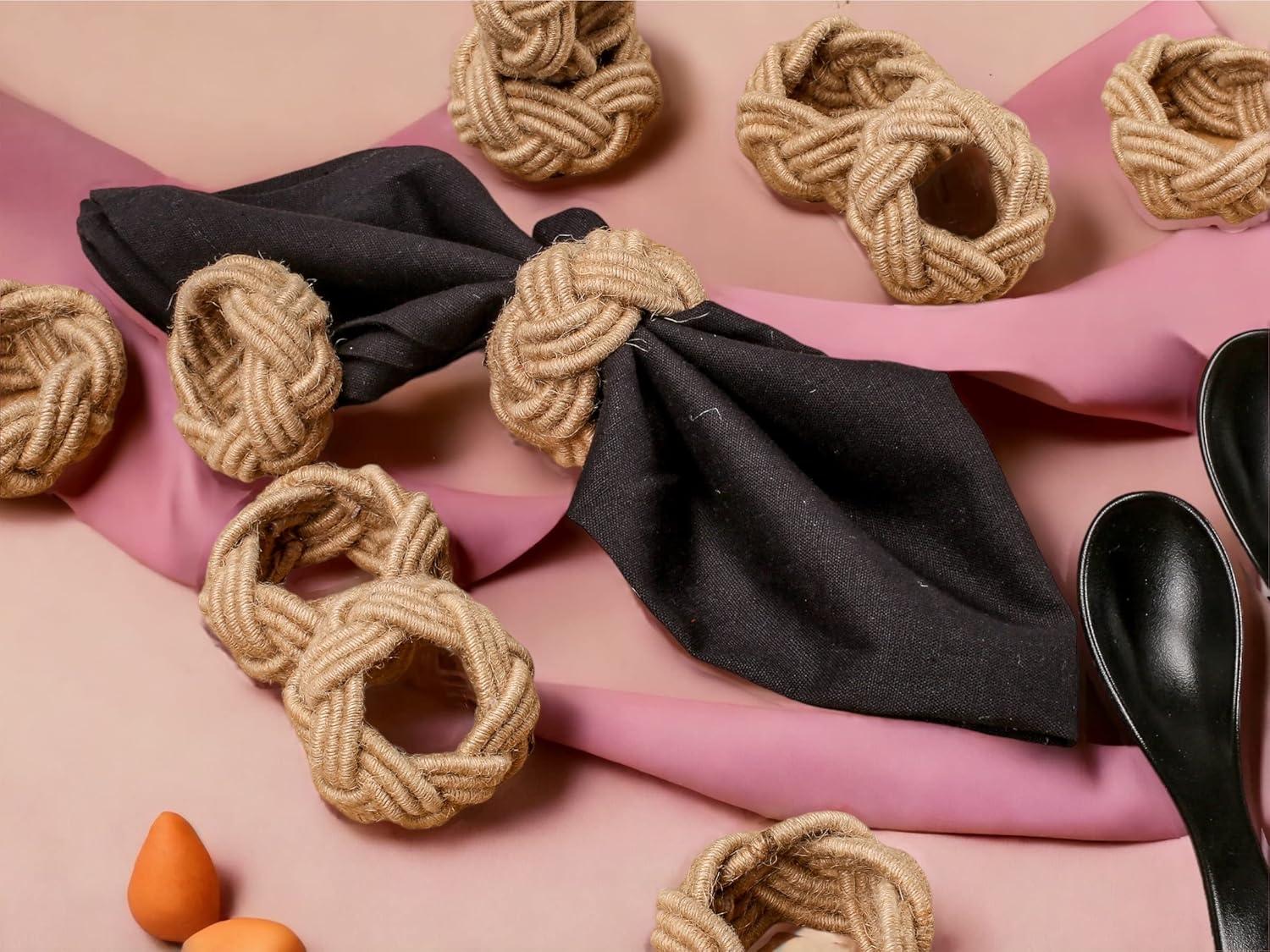 12 Pcs Rattan Napkin Rings - Farmhouse Nautical Napkin Ring Holders - Adornment for Table Settings, Kitchen, Dinner, Party, Wedding, Gifting (Brown) - CLEENTABLE
