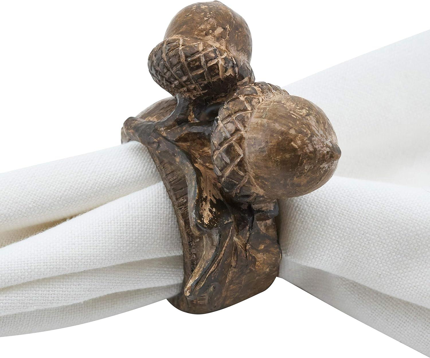 Rustic Brown Acorn Design Napkin Rings, Set of 4