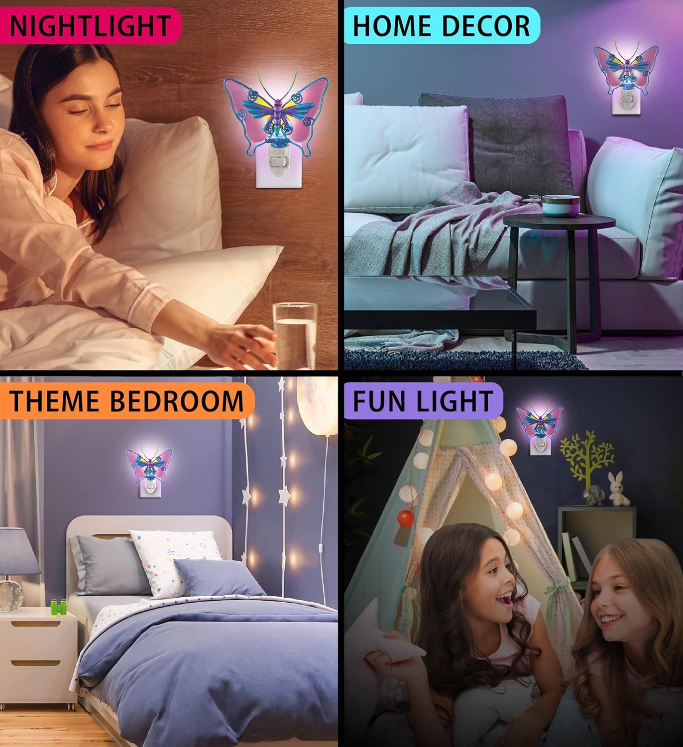 Puzzled Butterfly Glass Art Night Light, Plug In Decorative Socket Lamp