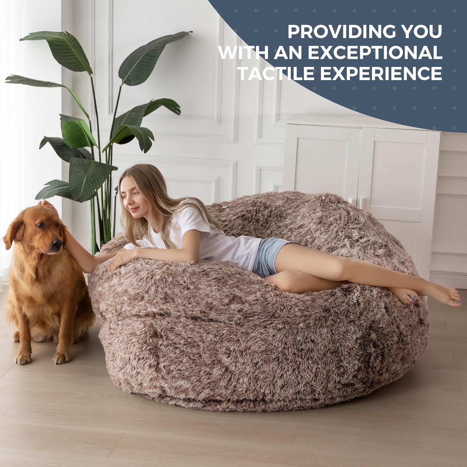 Large Faux Fur Convertible Bean Bag Chair and Bed