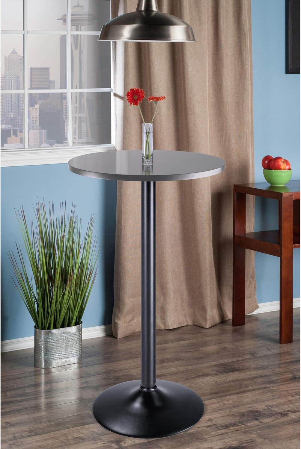 Slate Gray and Black Round Counter Height Pub Table