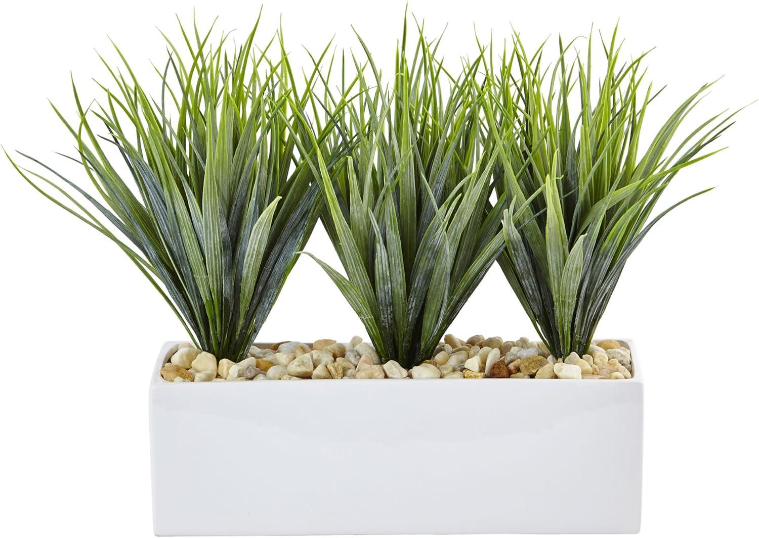 Nearly Natural 12-in Vanilla Grass in Rectangular Planter