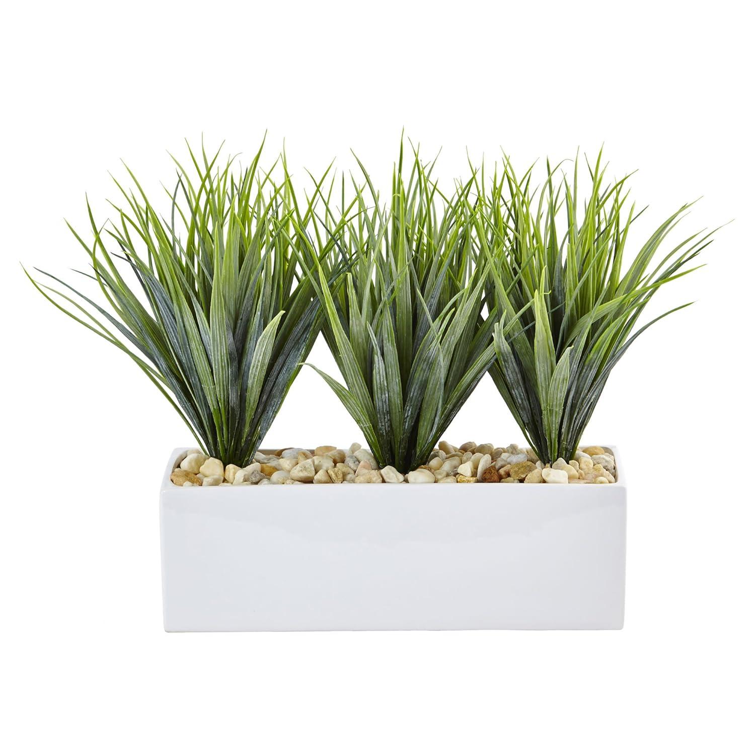 Nearly Natural 12-in Vanilla Grass in Rectangular Planter