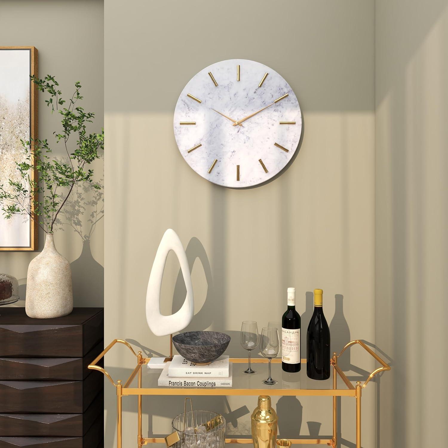CosmoLiving by Cosmopolitan Marble Decorative Wall Clock with Gold Metal Accents