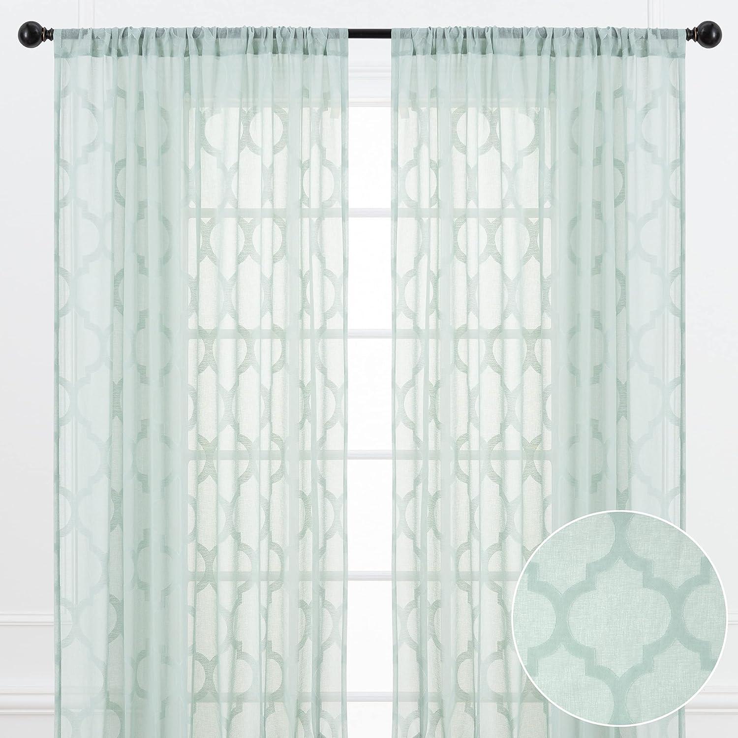 Chanasya 2pk Quatrefoil Voile Sheer Window Curtain Panels - Set of 2 - 52 x 96 Inches Long - Sage