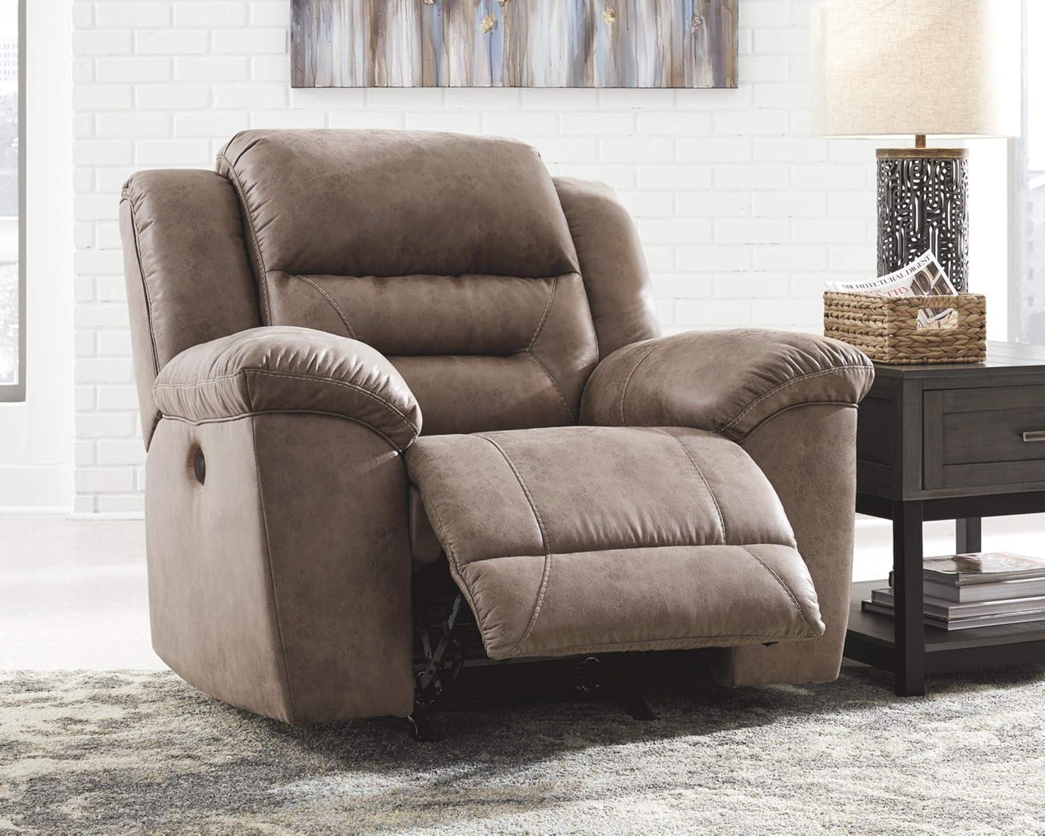 Fossil Brown Faux Leather Metal Power Recliner