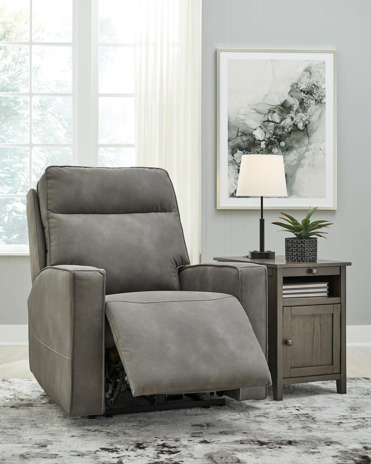 Slate Gray Microfiber Power Recliner with Adjustable Headrest