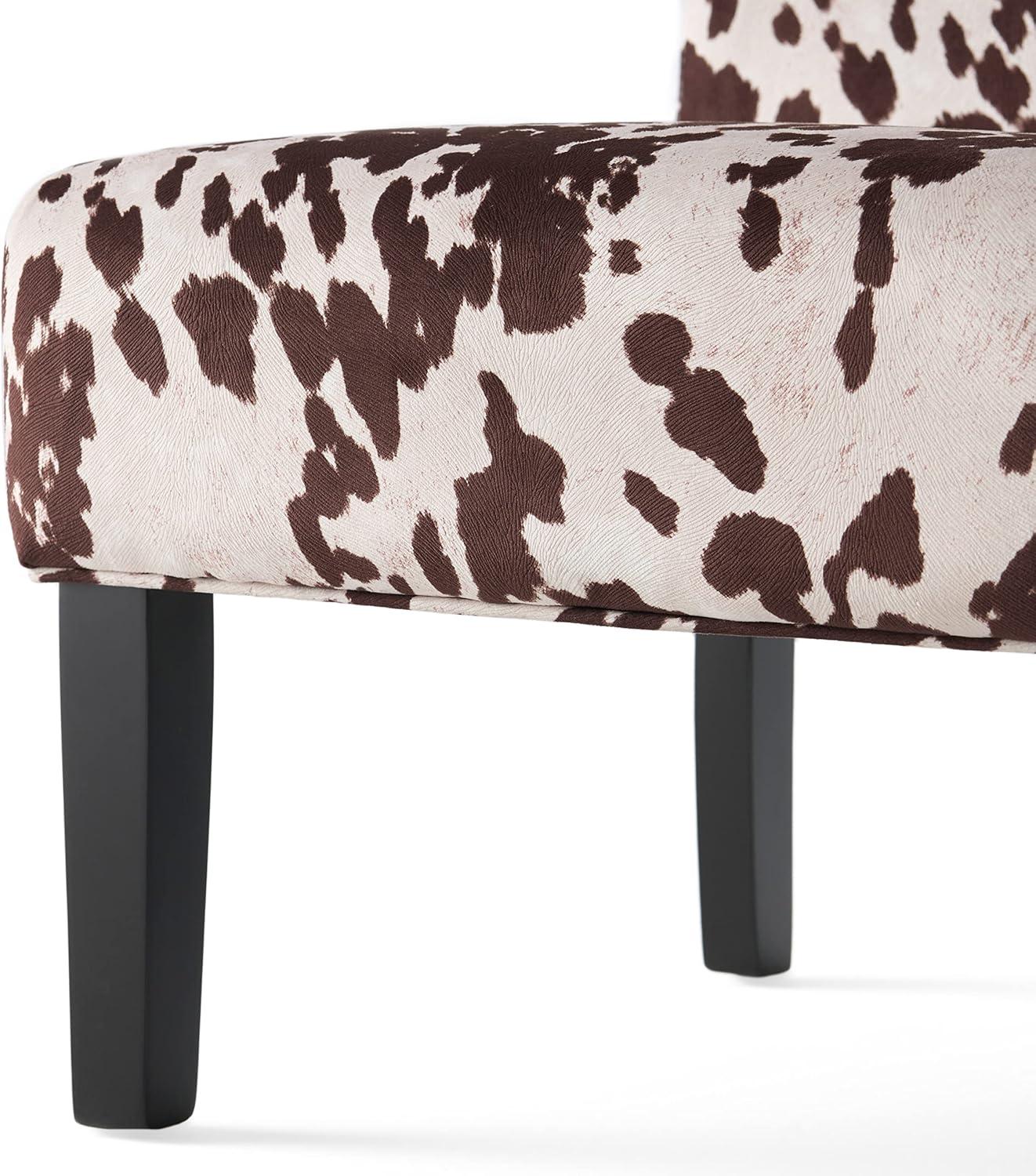 GDF Studio Abner Contemporary Slipper Accent Chair, Cow Print Velvet and Matte Black